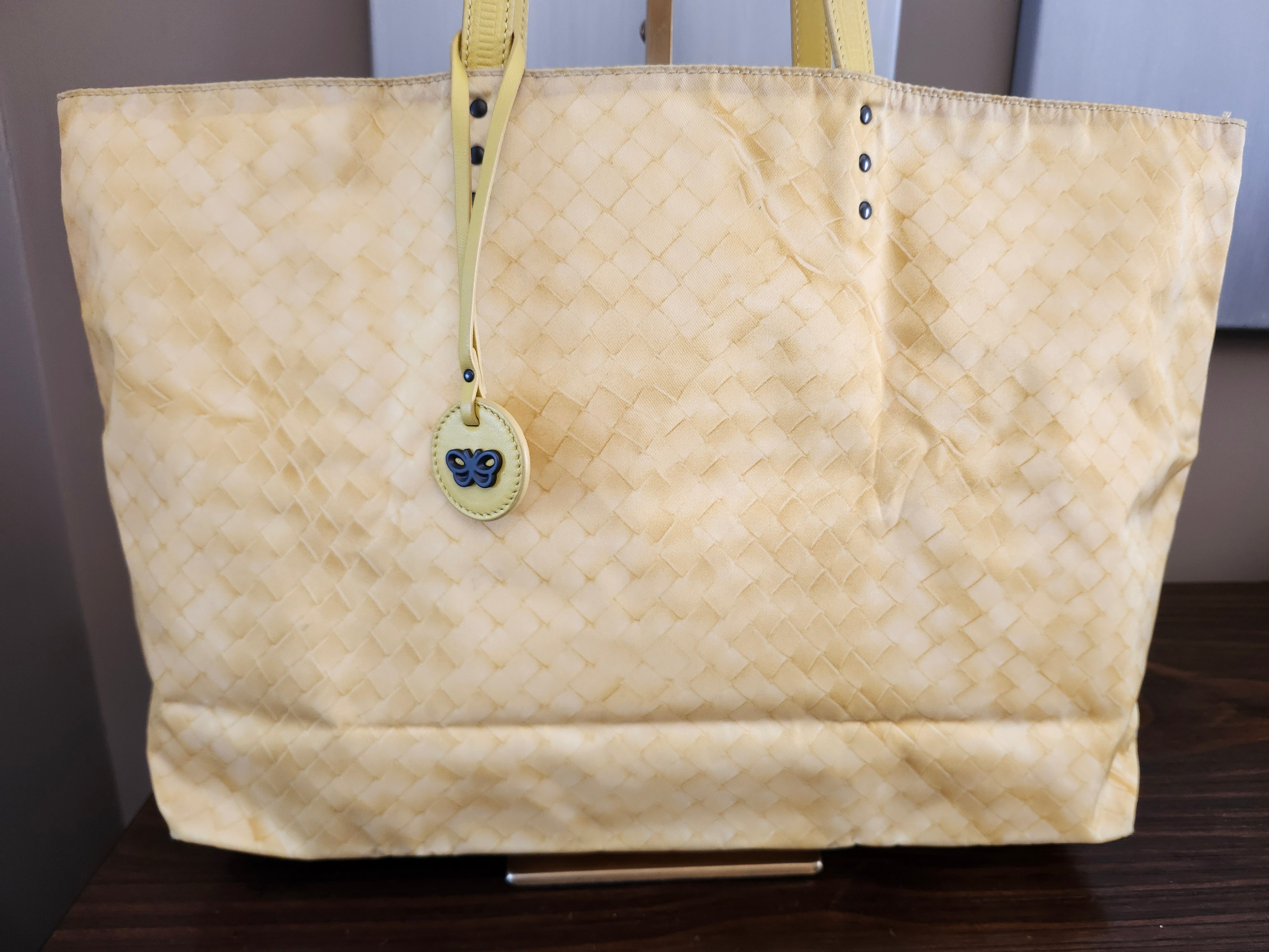 Bottega Veneta Intrecciato Illusion Yellow Nylon Tote with Bag Charm