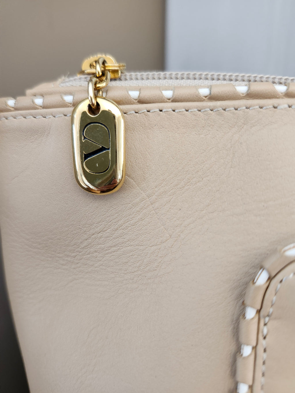 Valentino Garavani Calfskin Leather Tote in Beige