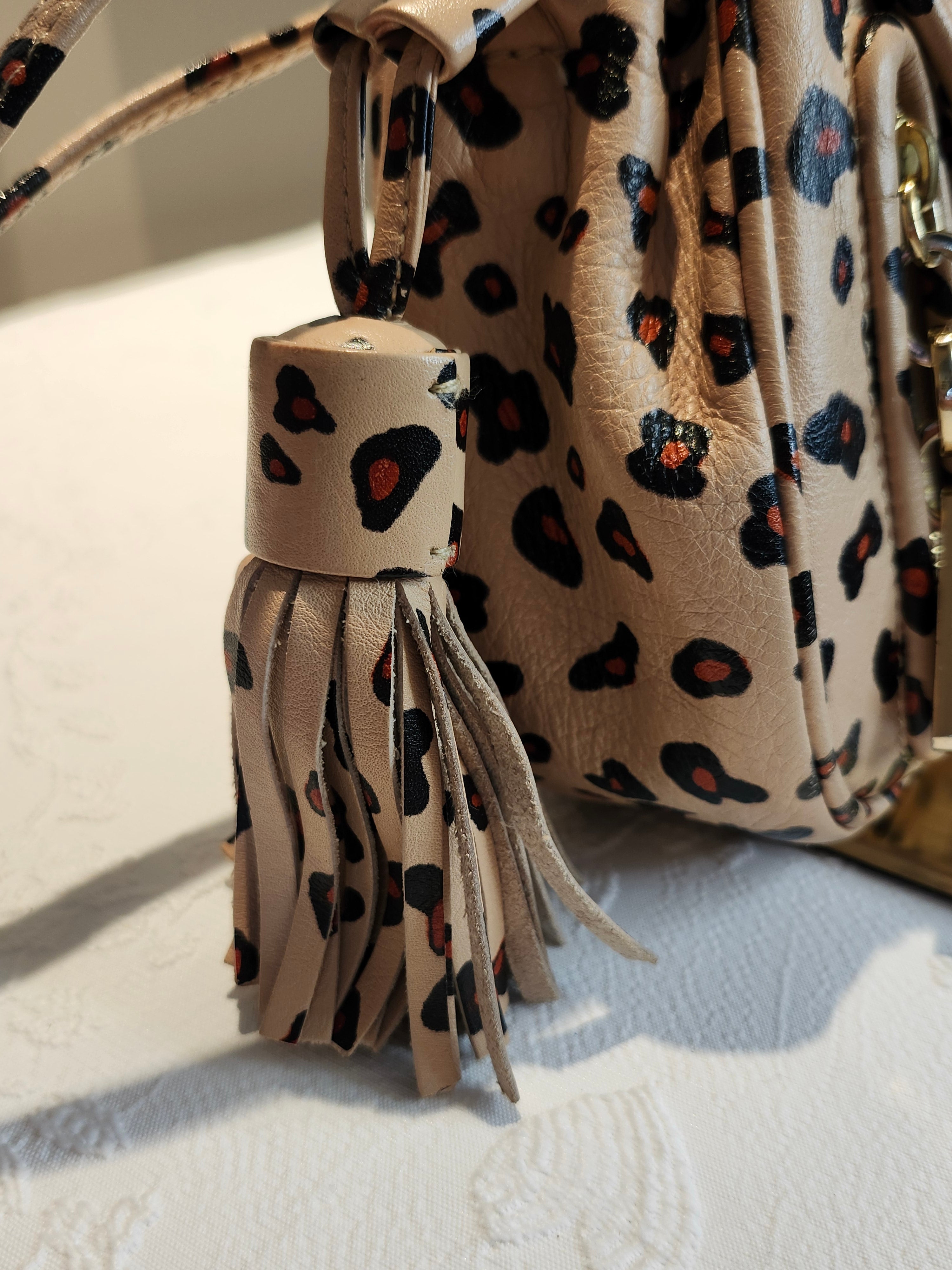 See by Chloe Animal Print Crossbody Hobo Bag with Double Gold Zip Hardware