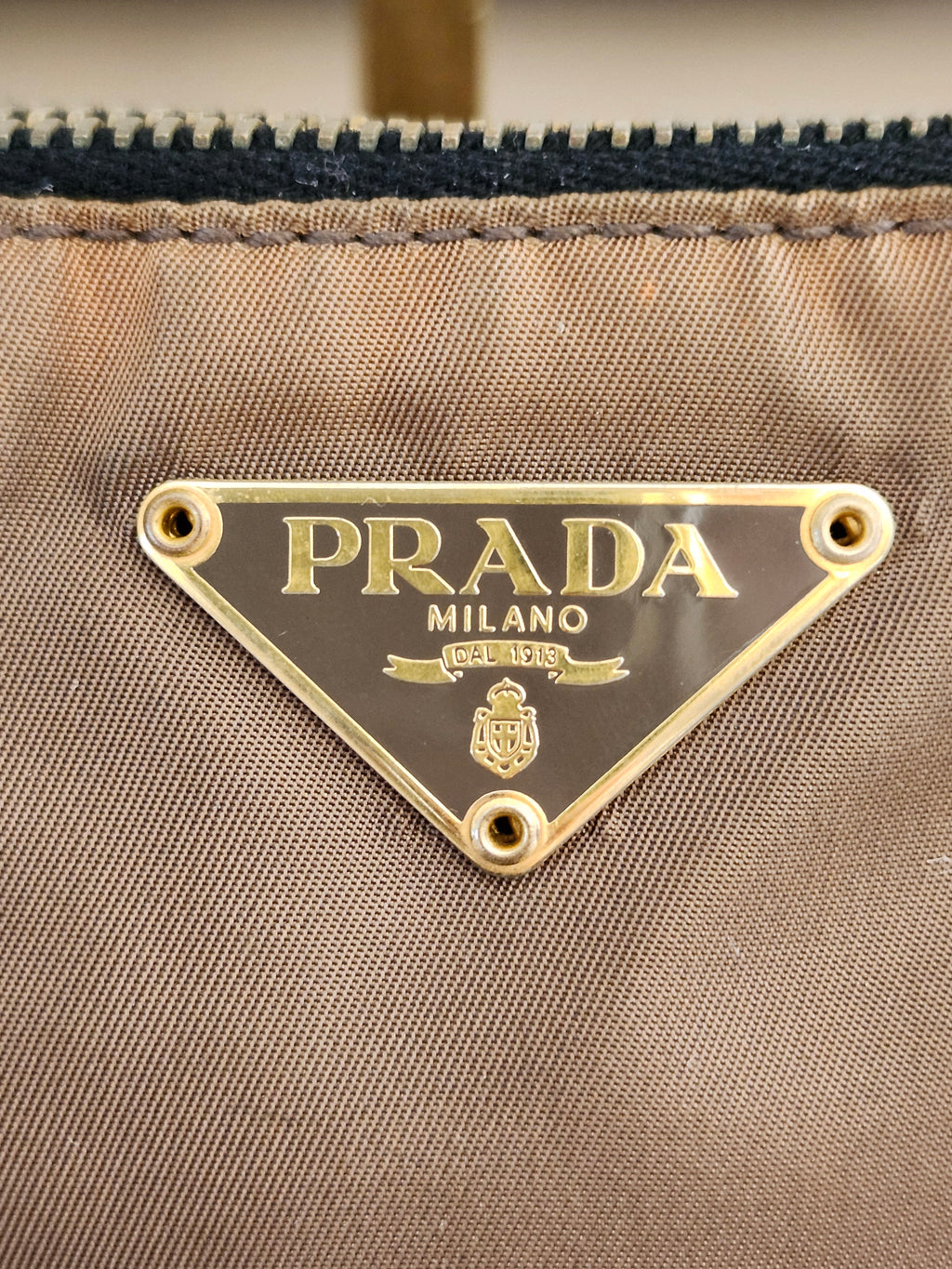 Prada Tessuto Brown Nylon Triangle Logo Shoulder Bag