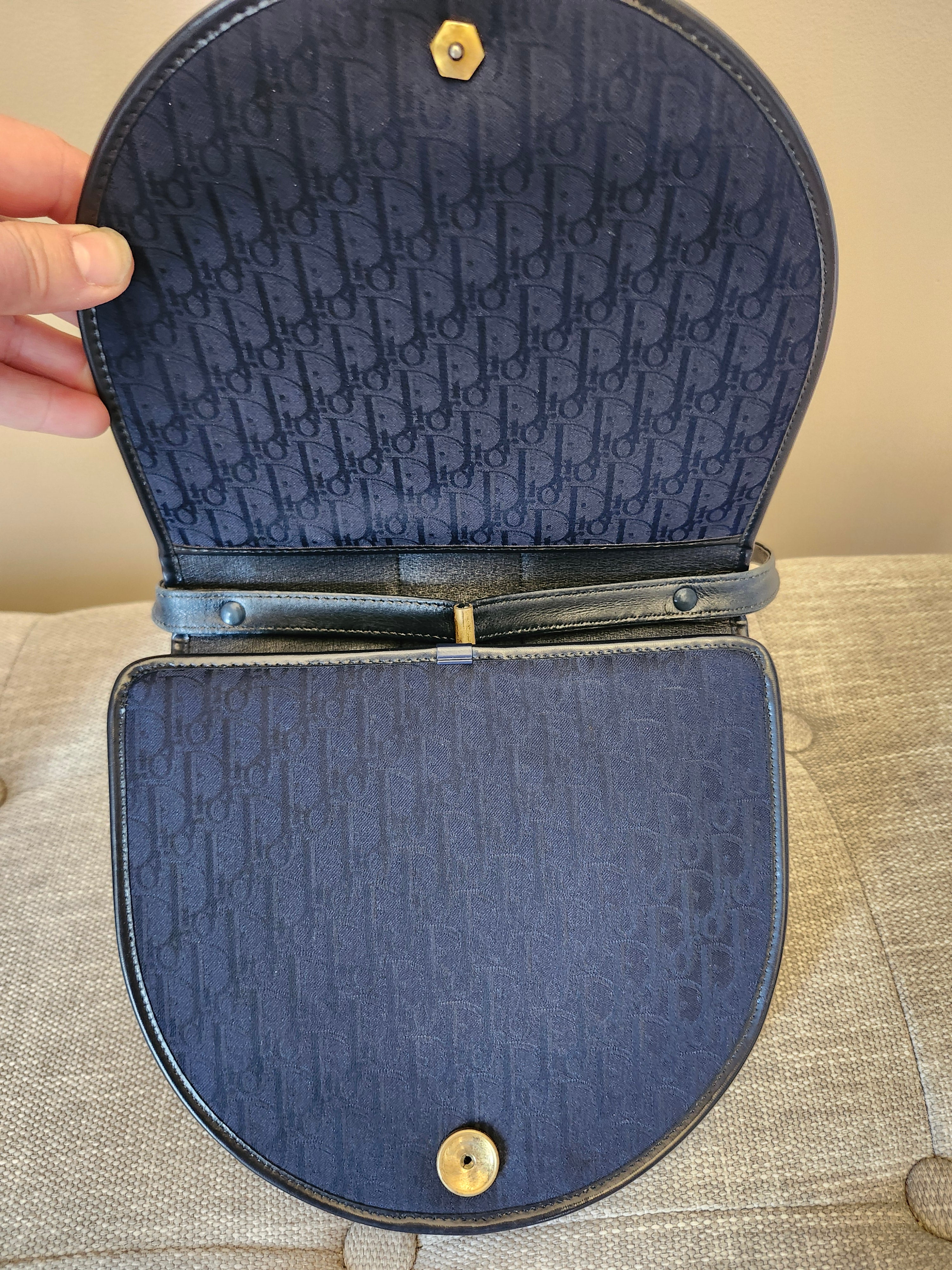 Christian Dior Cannage Trotter Saddle Canvas Bag in Navy