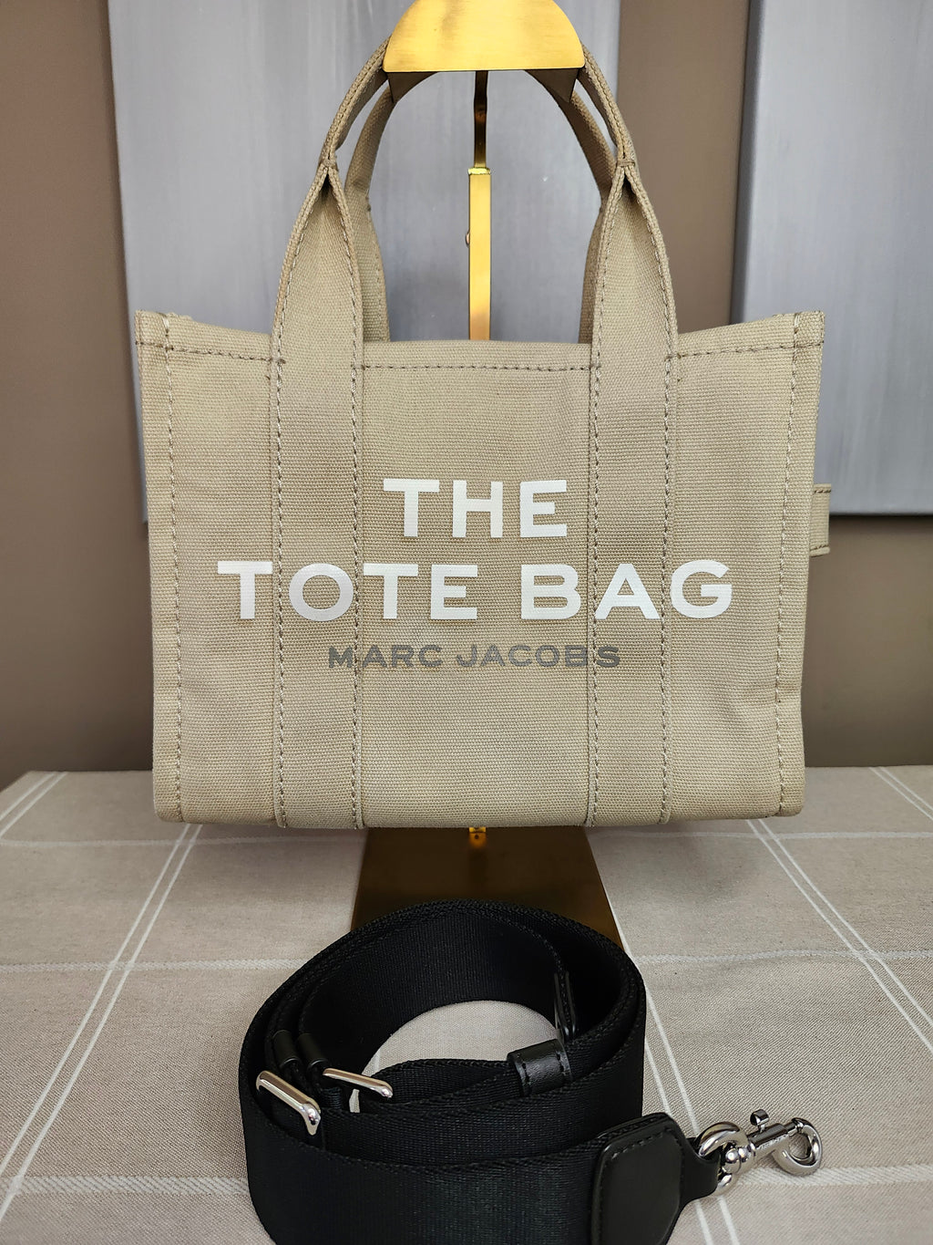 Marc Jacob's The Tote Bag Canvas Tote in Beige Canvas with Black Strap