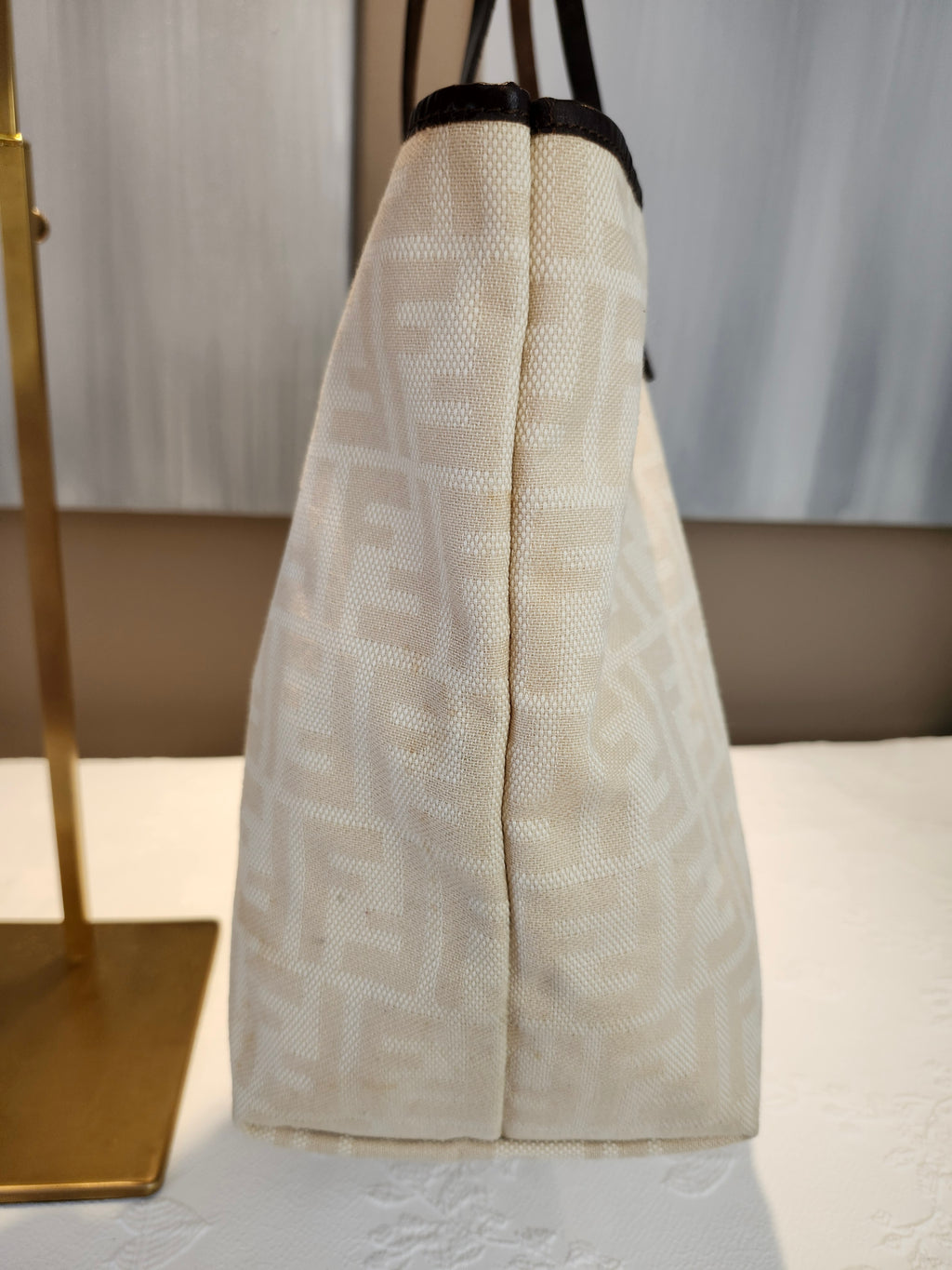 Fendi FF Monogram Cream Neverfull Tote Bag with Leather Pouch Insert