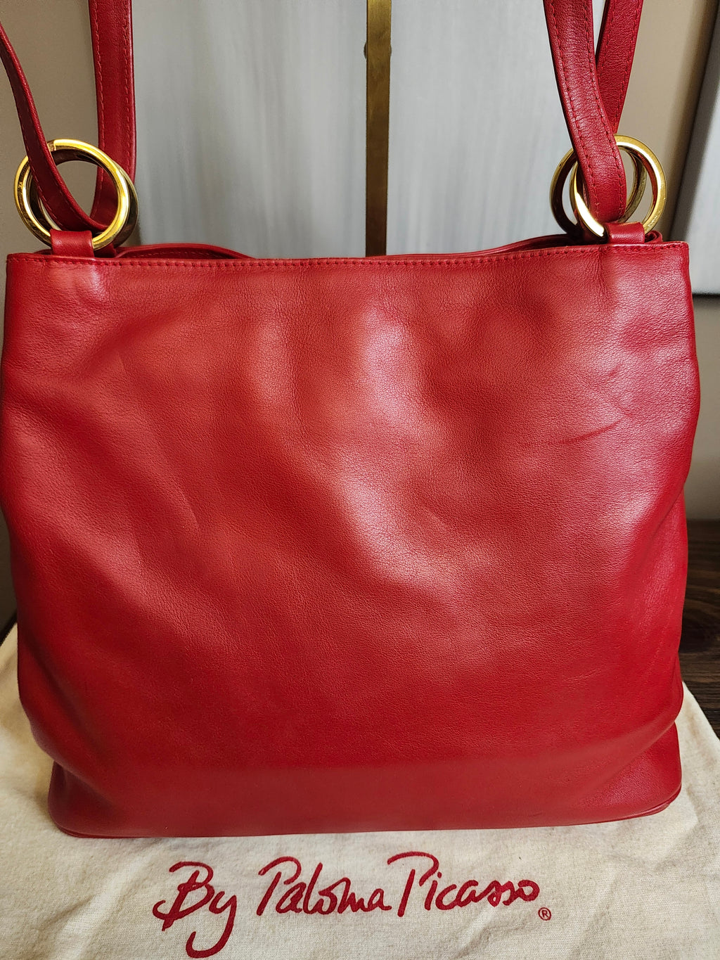Paloma Picasso by Tiffany Red Leather Shoulder Bag With Gold Hardware and Dust Bag