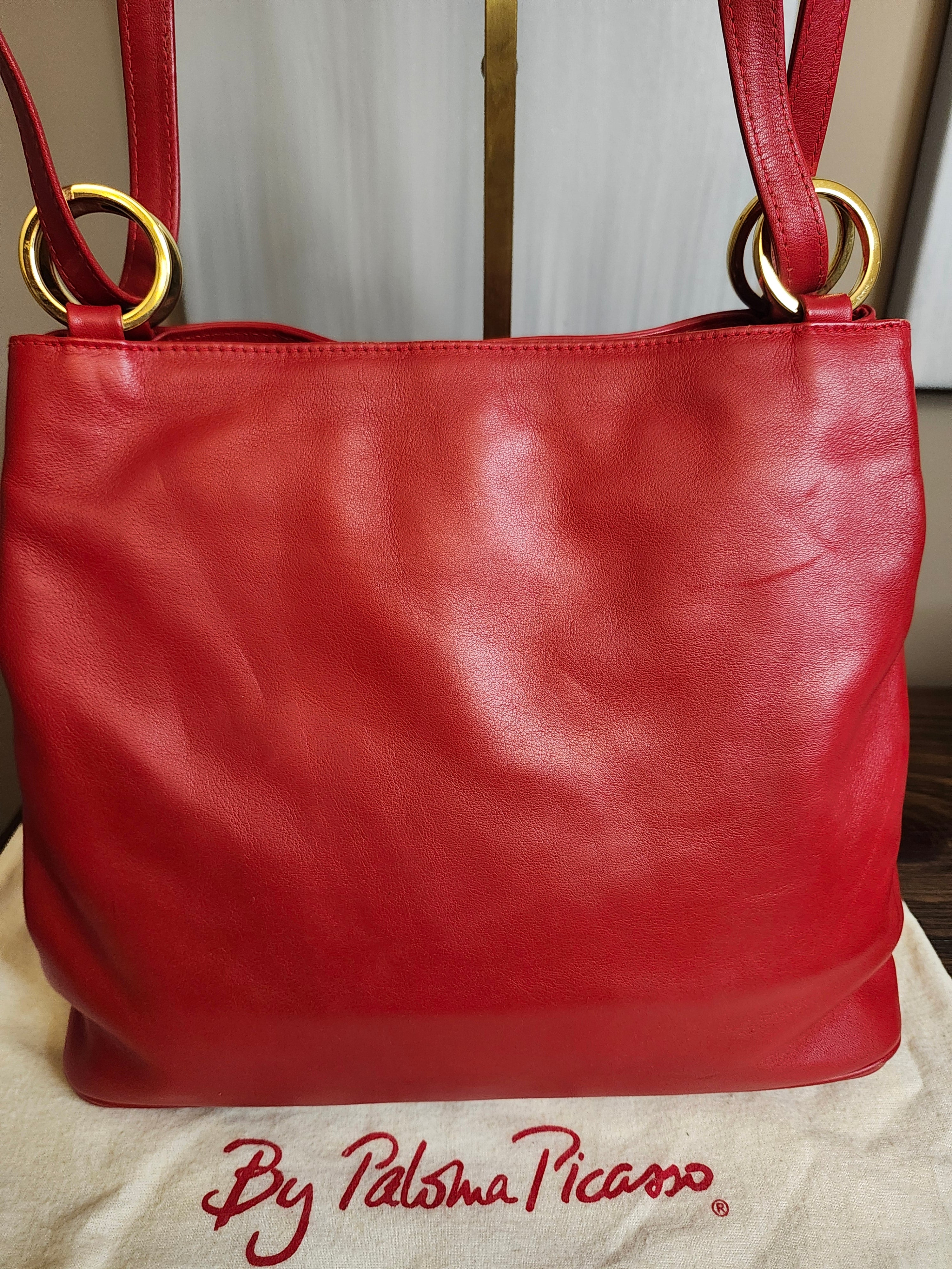 Paloma Picasso by Tiffany Red Leather Shoulder Bag With Gold Hardware and Dust Bag