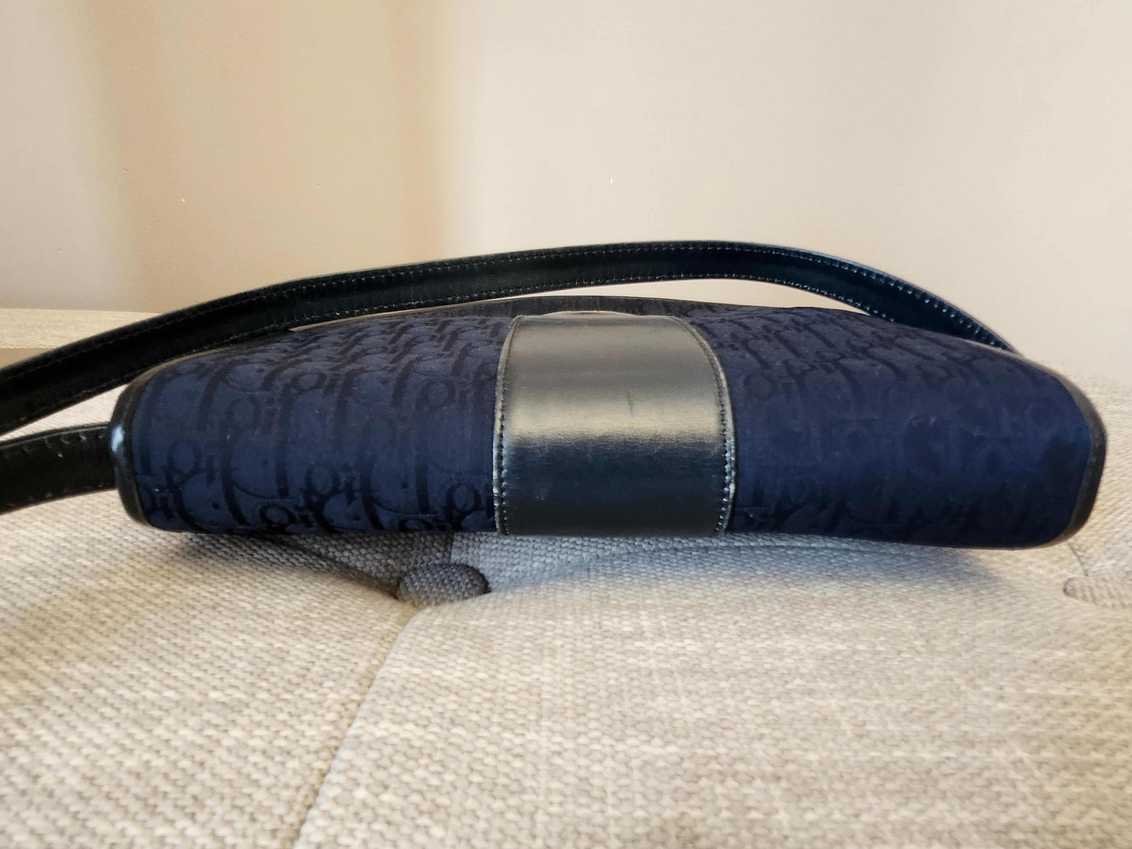 Christian Dior Cannage Trotter Saddle Canvas Bag in Navy
