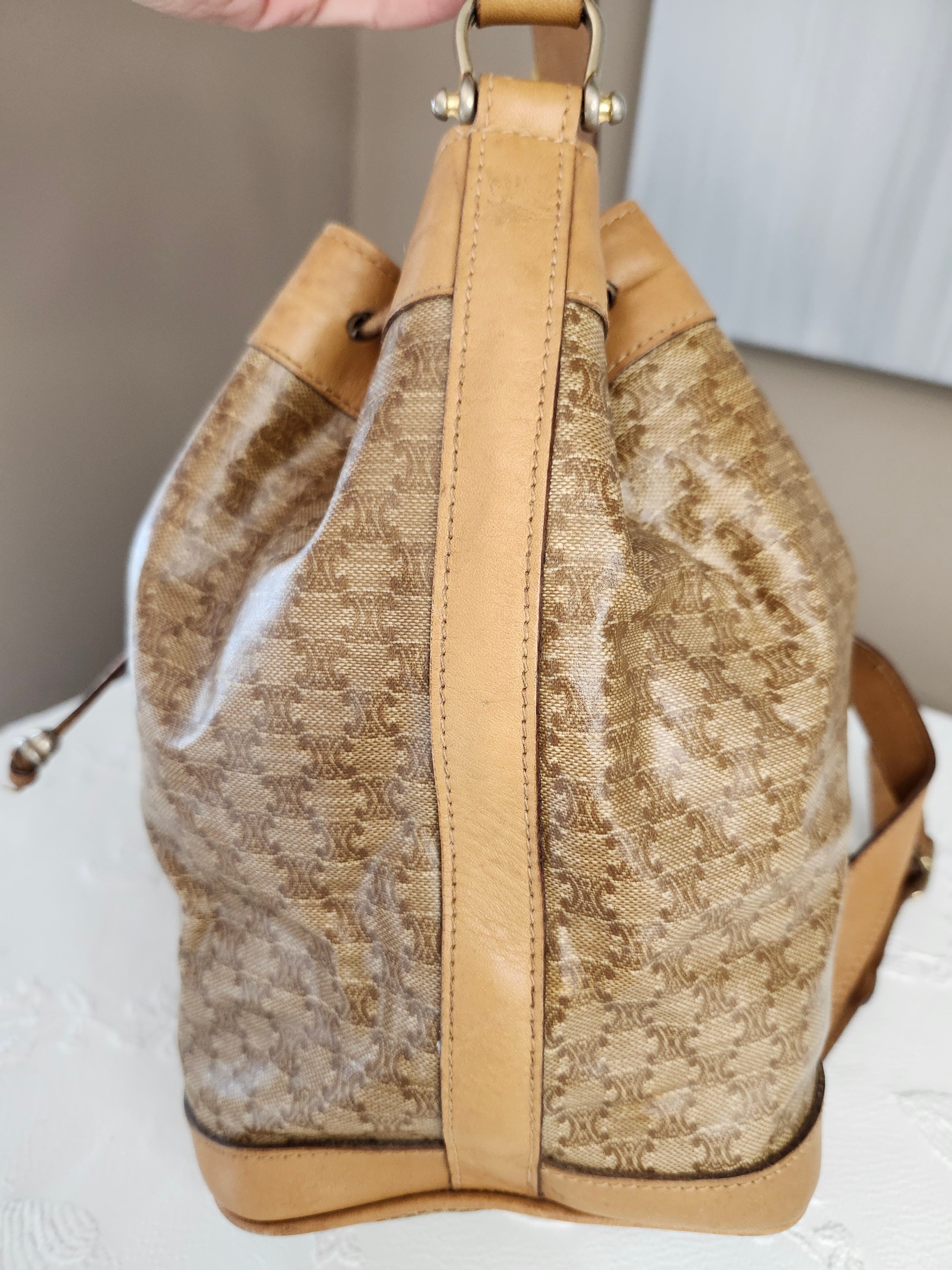 Celine Macadam Vintage Bucket Bag in Beige