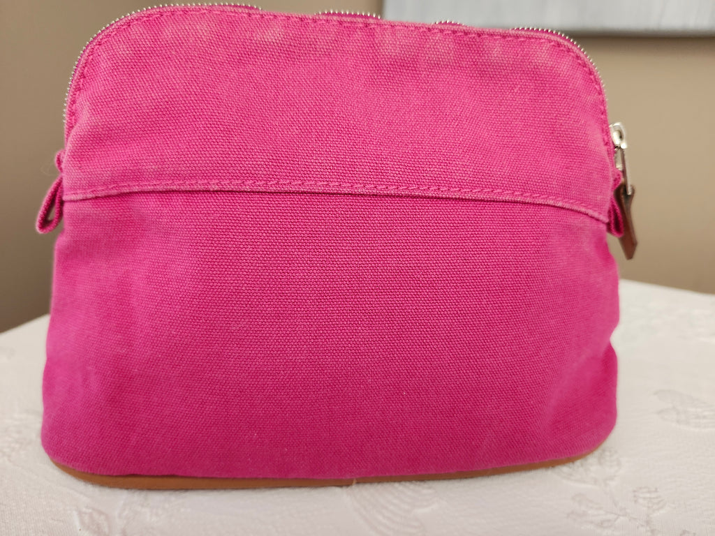 Hermès Toile Mini Bolide Trousse de Voyage Travel Cosmetic Bag in Pink