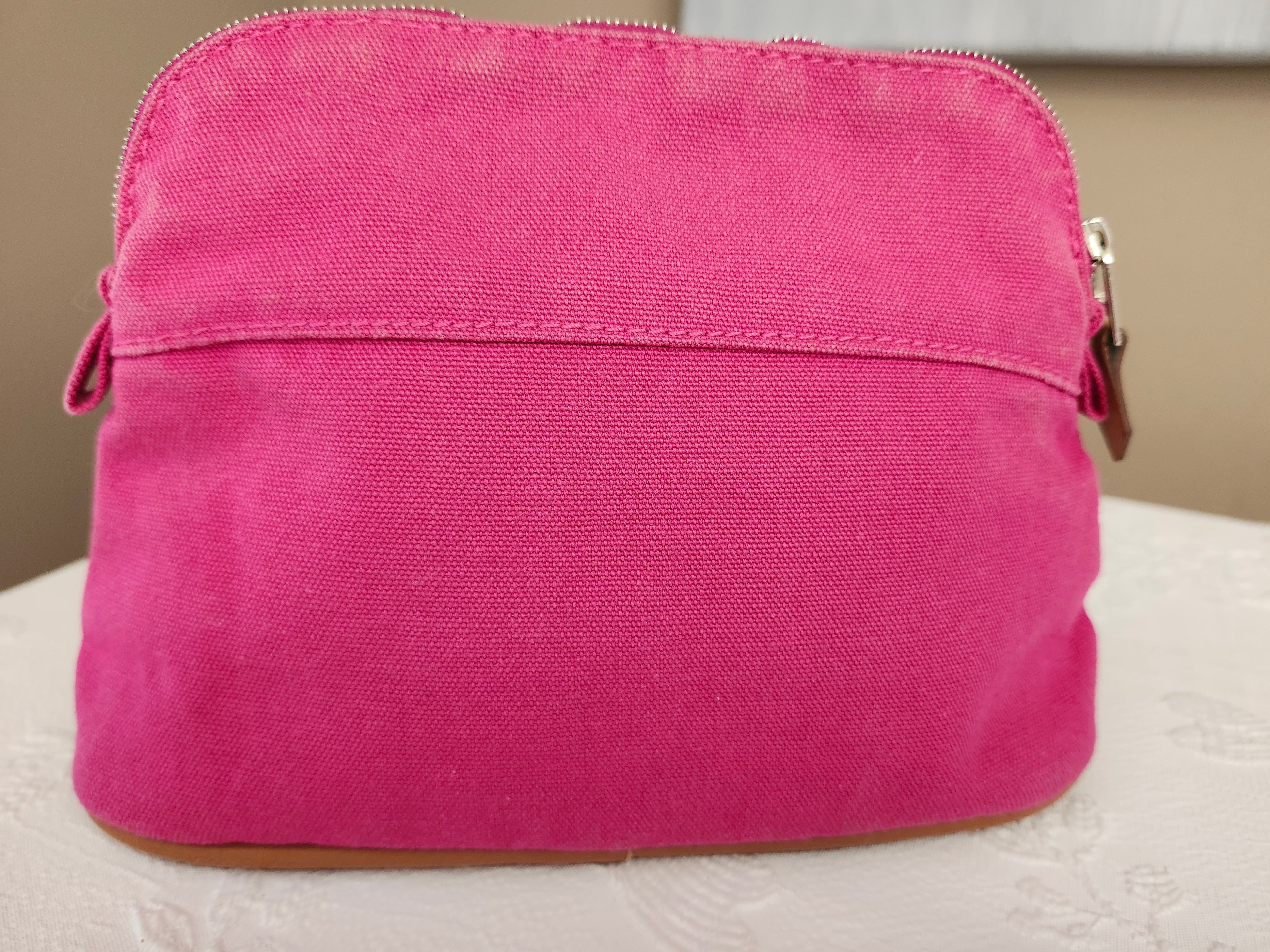 Hermès Toile Mini Bolide Trousse de Voyage Travel Cosmetic Bag in Pink
