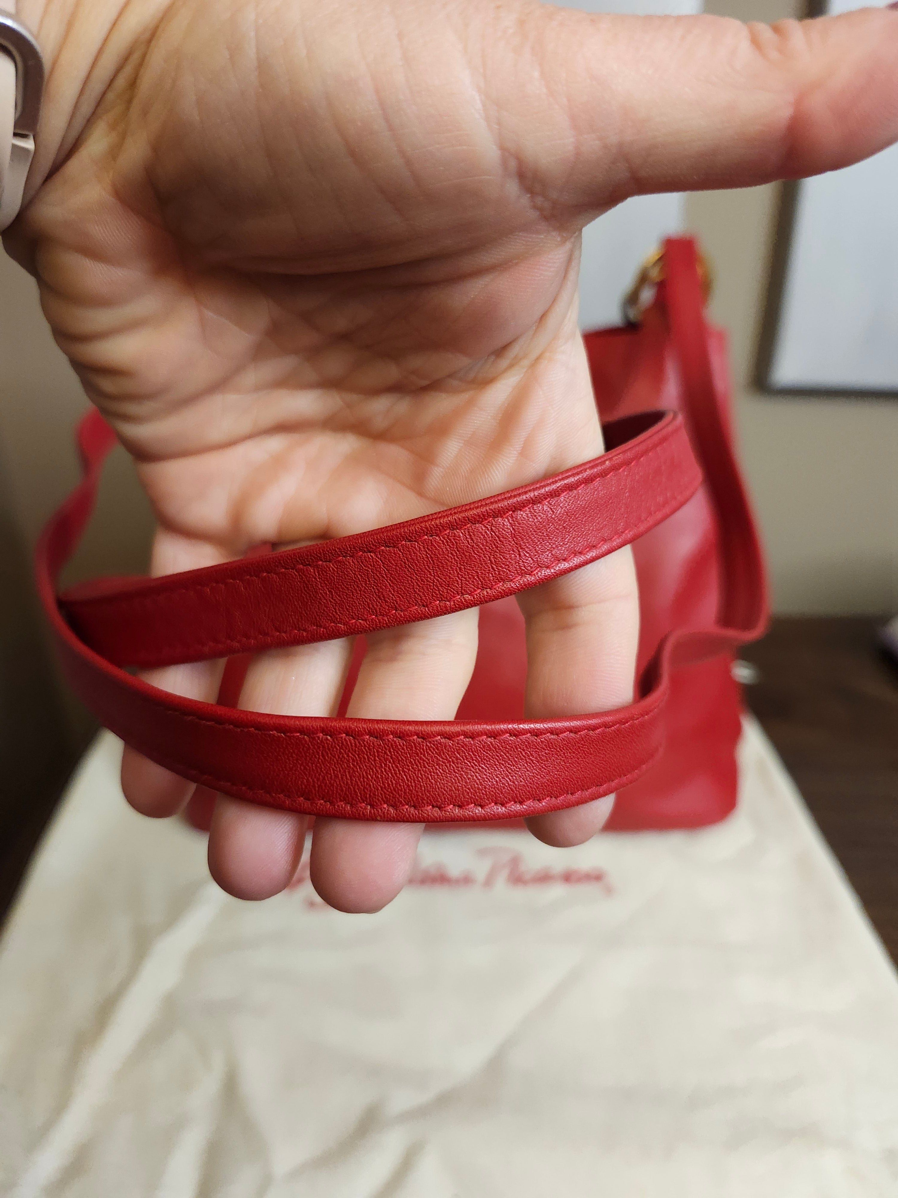 Paloma Picasso by Tiffany Red Leather Shoulder Bag With Gold Hardware and Dust Bag