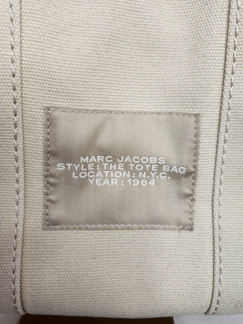 Marc Jacob's The Tote Bag Canvas Tote in Beige Canvas with Black Strap