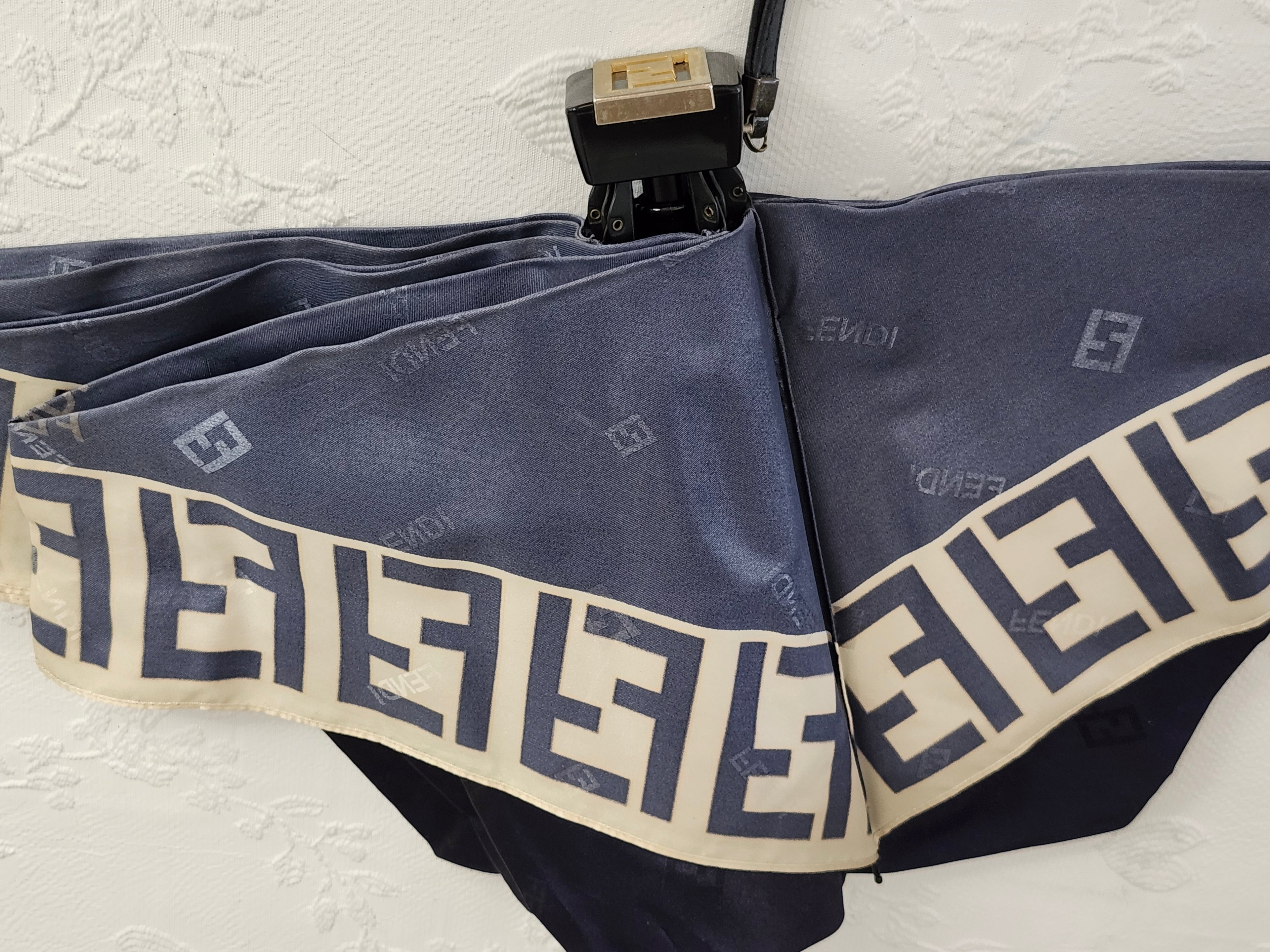 Fendi Zucca FF Print Folding Umbrella in Blue and Tan