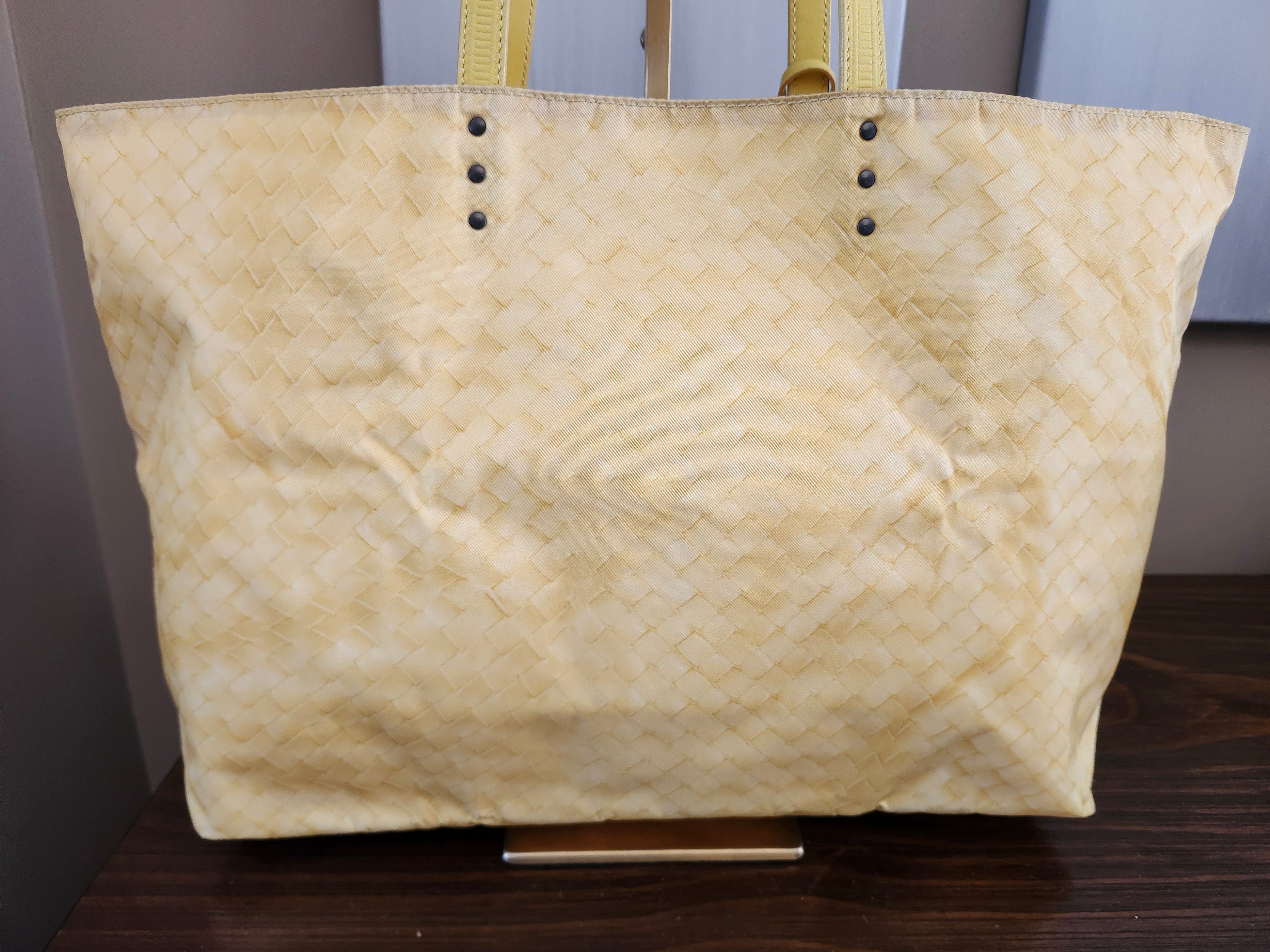 Bottega Veneta Intrecciato Illusion Yellow Nylon Tote with Bag Charm