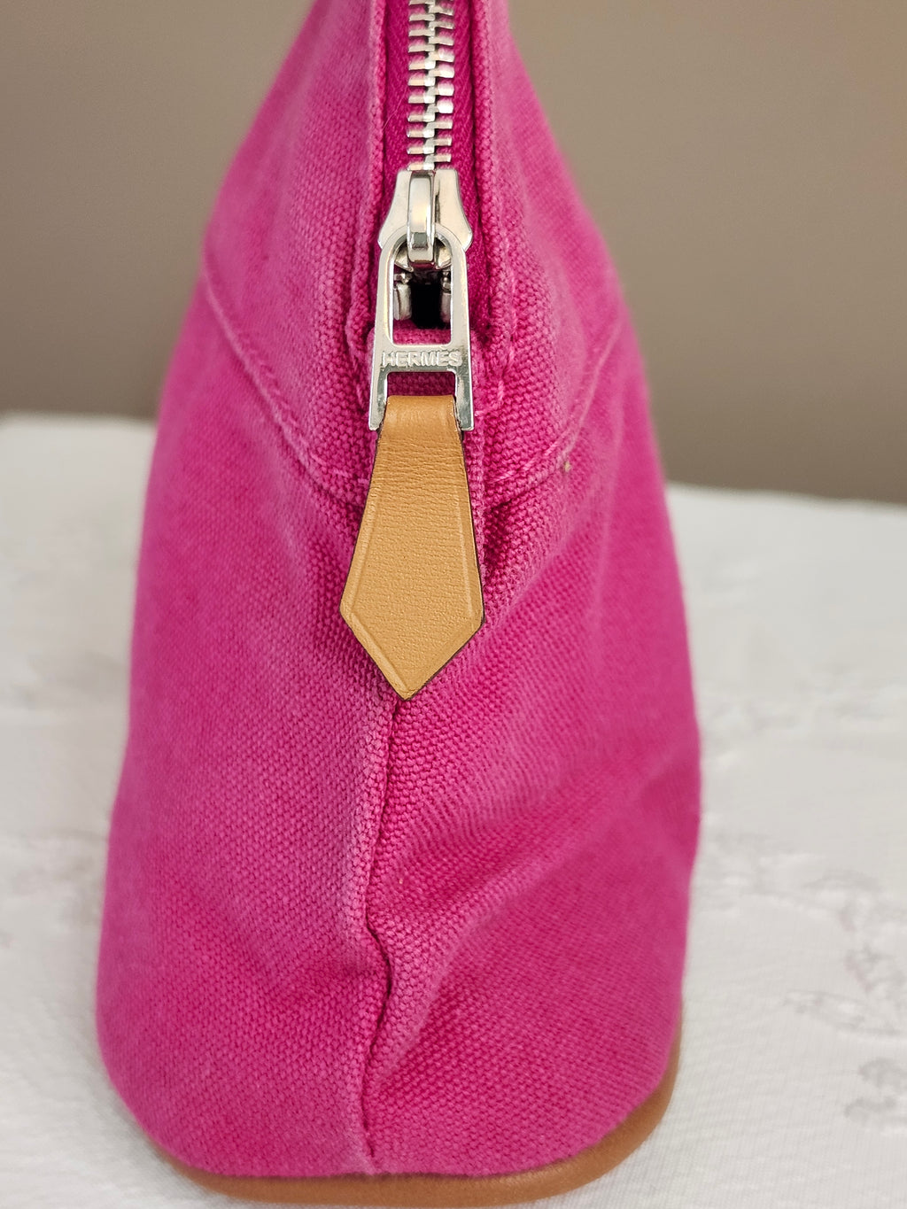 Hermès Toile Mini Bolide Trousse de Voyage Travel Cosmetic Bag in Pink