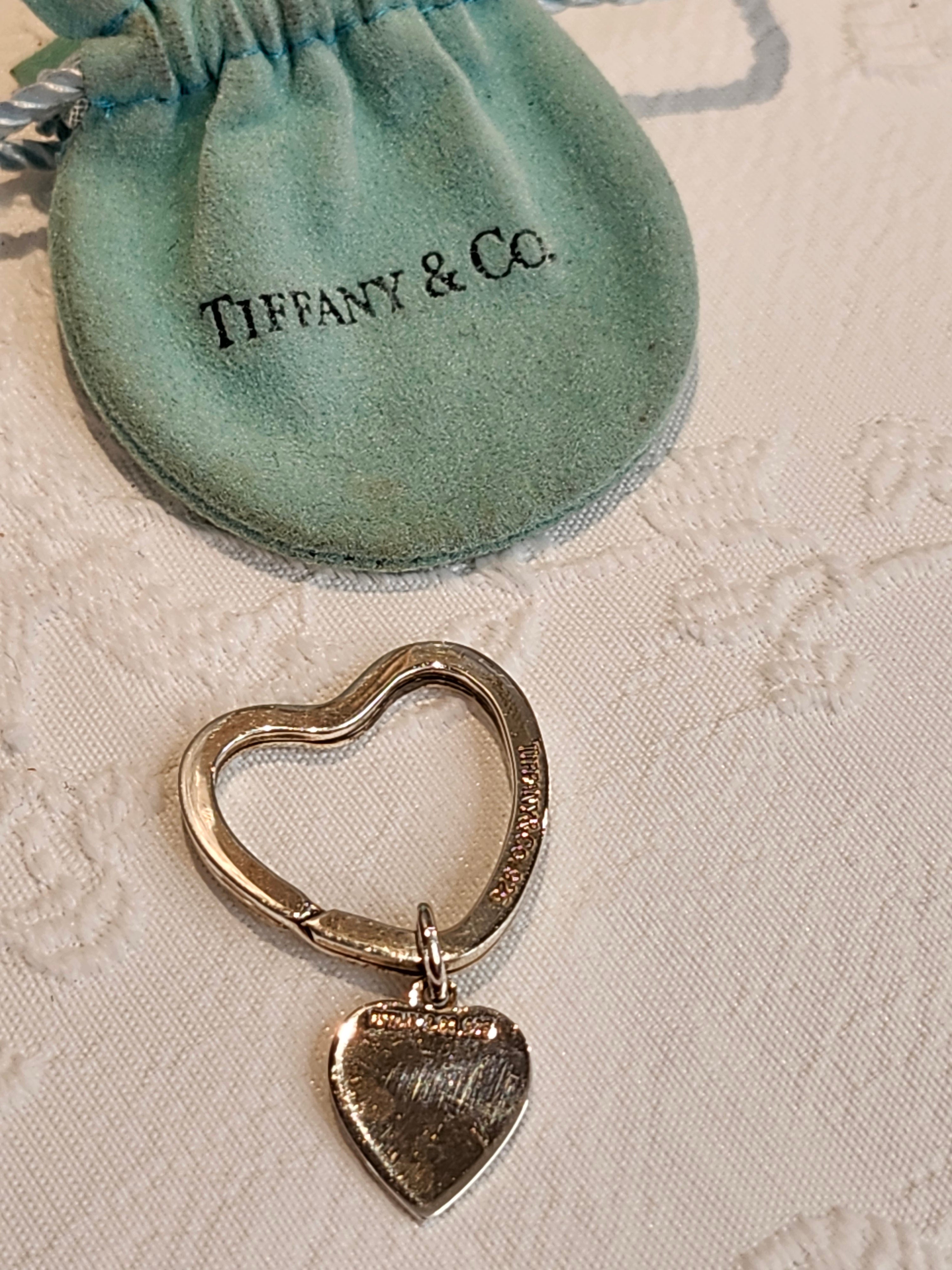 Tiffany & Co. Return to Tiffany Heart Tag Key Chain Ring 925 Sterling Silver with Pouch
