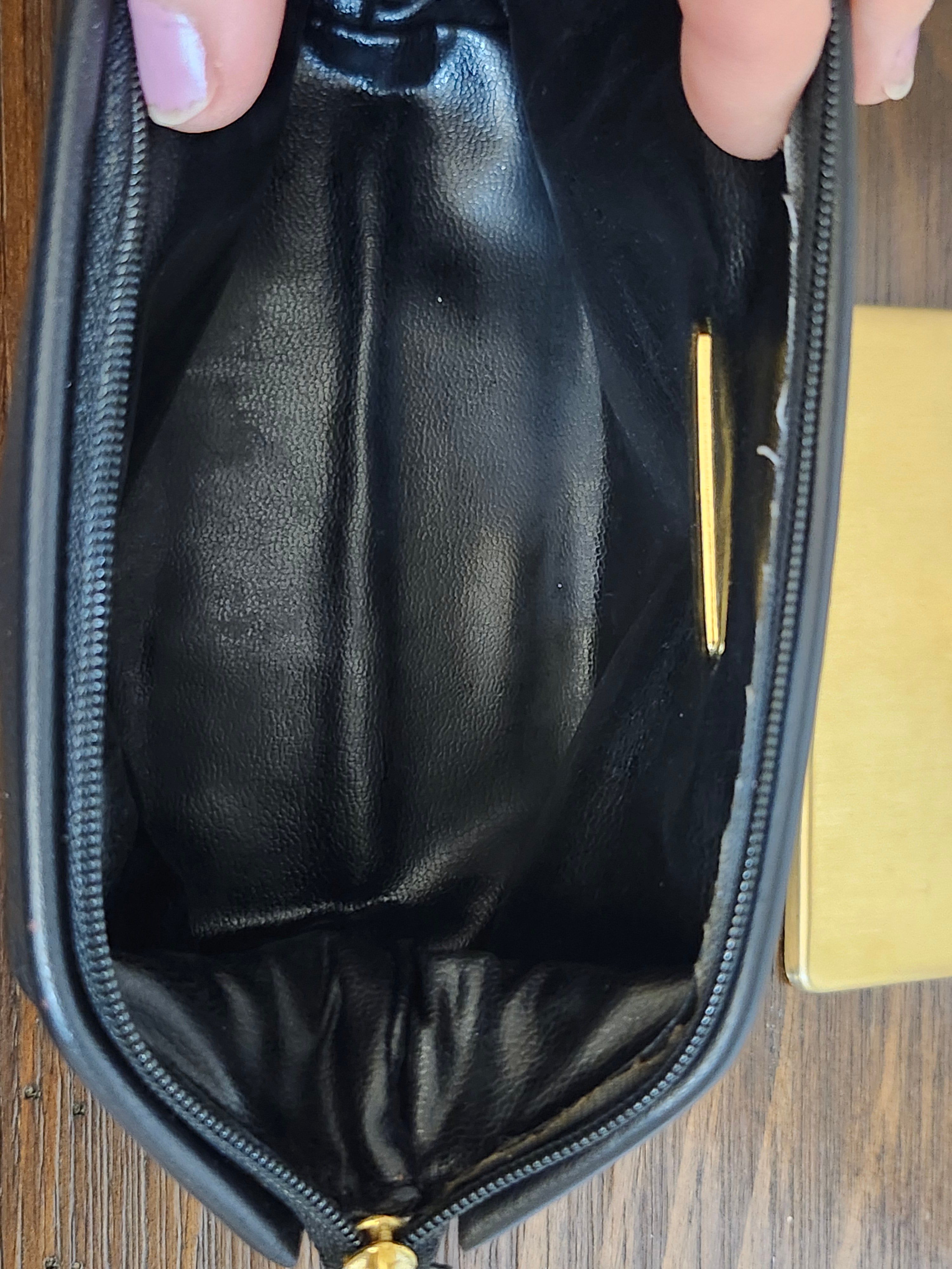 Paloma Picasso By Tiffany Clutch Cosmetic Black Leather Pouch with Gold X Accent