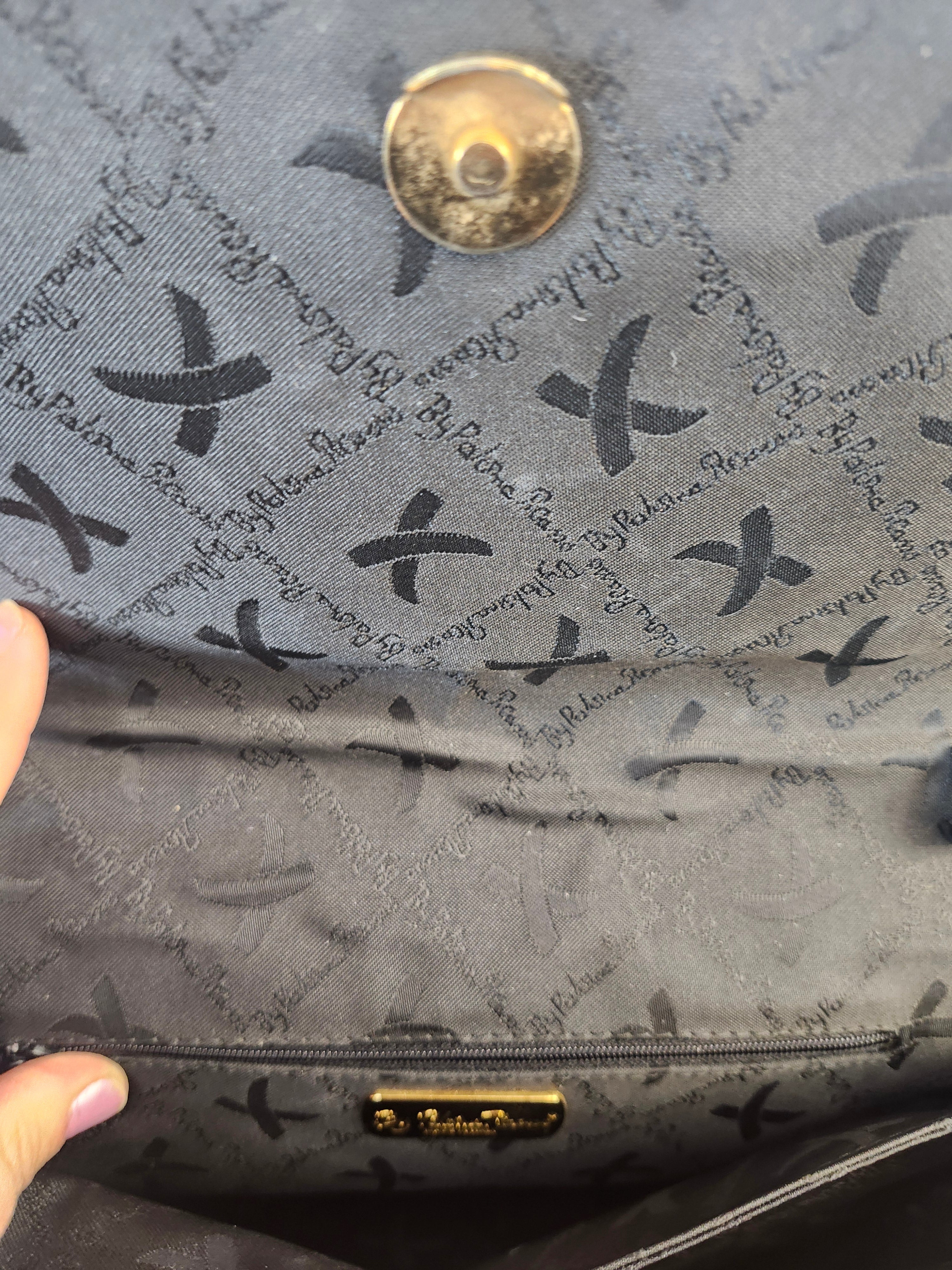 Paloma Picasso By Tiffany Black Leather 2 Way Hand Shoulder Bag with Gold Accent