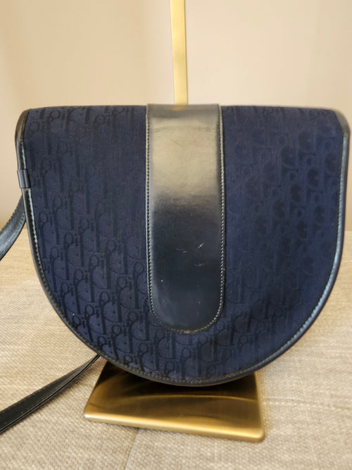 Christian Dior Cannage Trotter Saddle Canvas Bag in Navy