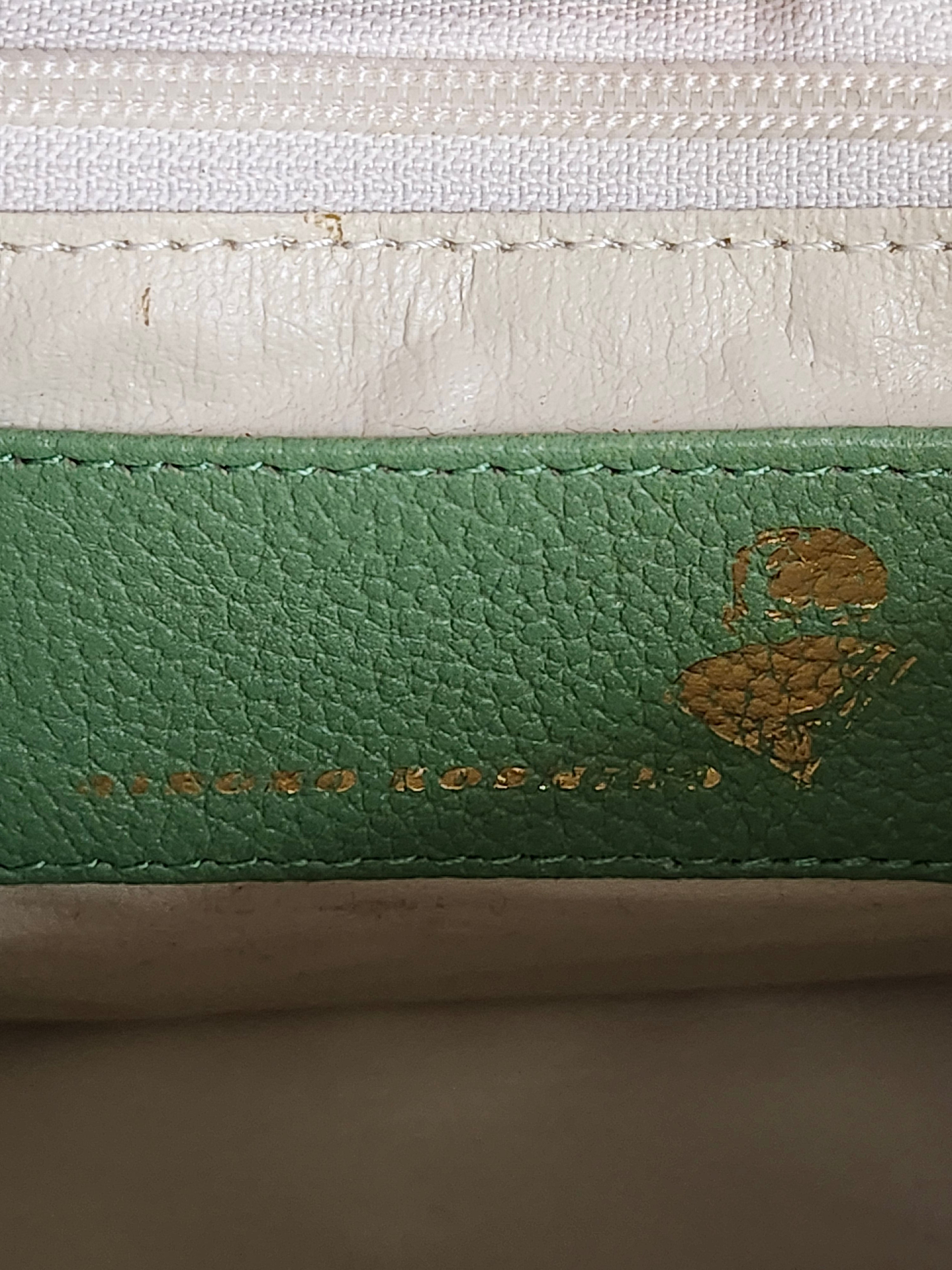 Hiroko Koshino Green Leather Handbag with Gold Hardware