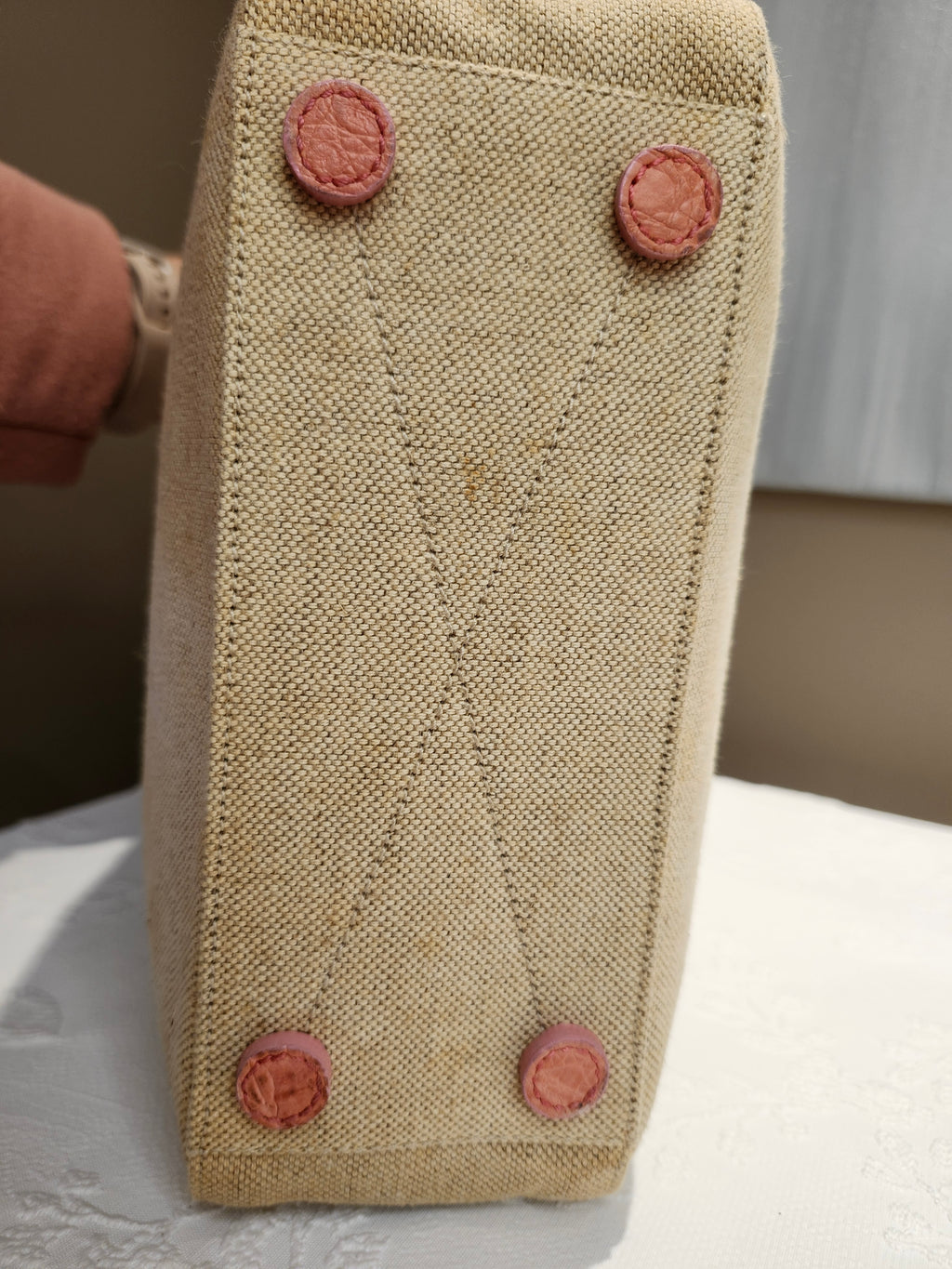 Prada Canvas Beige and Coral Small Tote Bag
