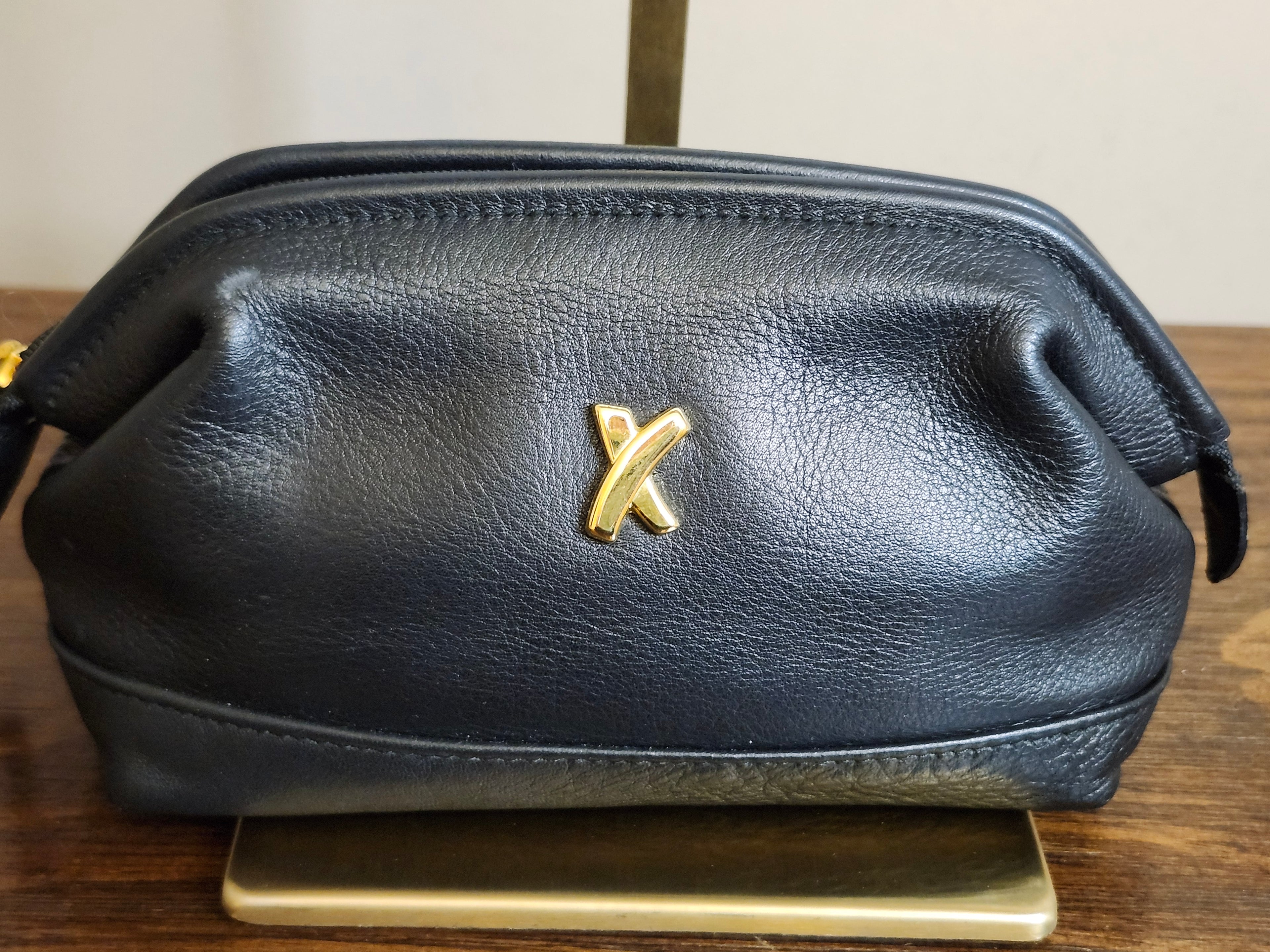 Paloma Picasso By Tiffany Clutch Cosmetic Black Leather Pouch with Gold X Accent
