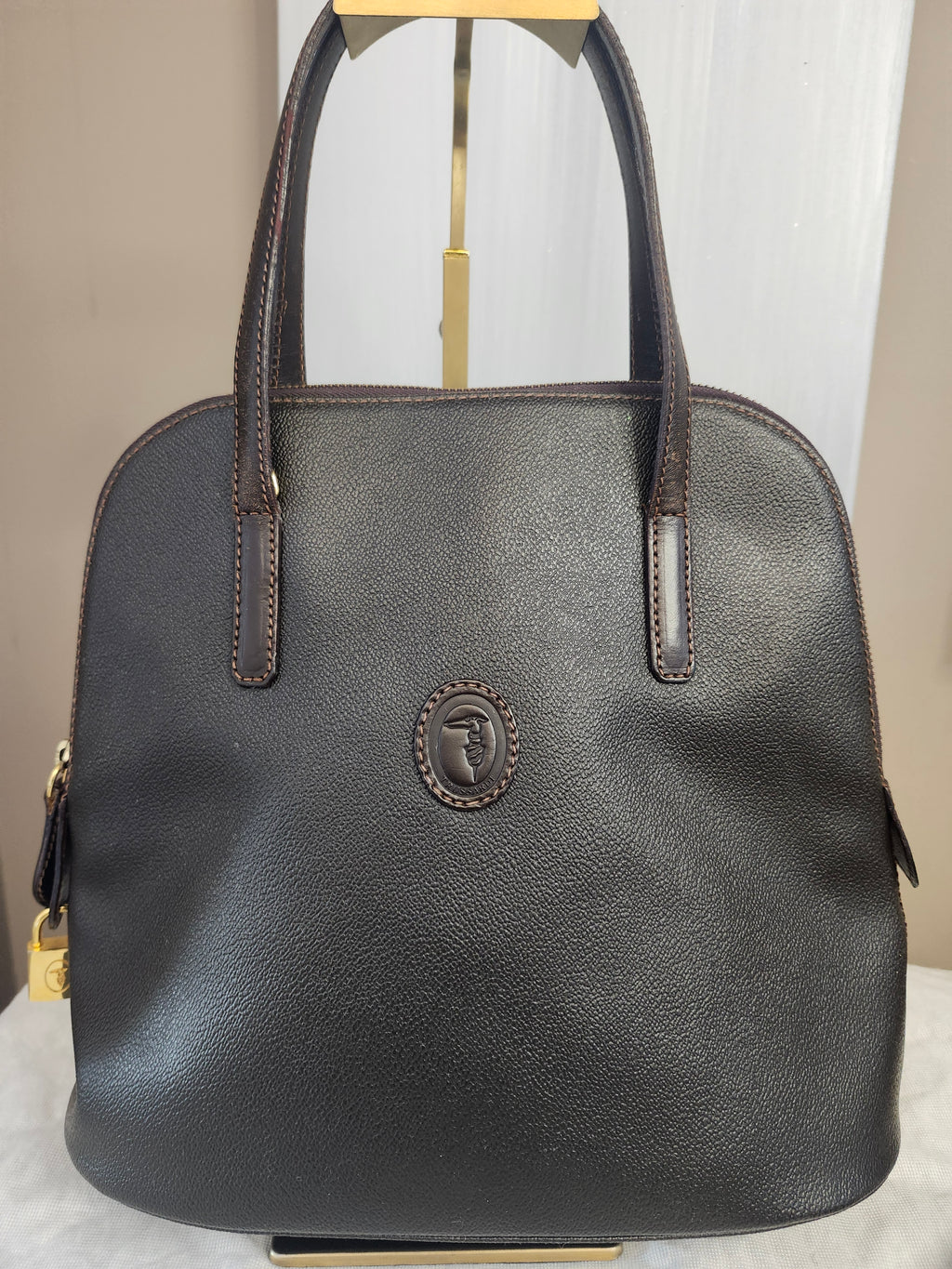 Trussardi Vintage Two Way Brown Leather Women's Bag With Pochette And Dustbag