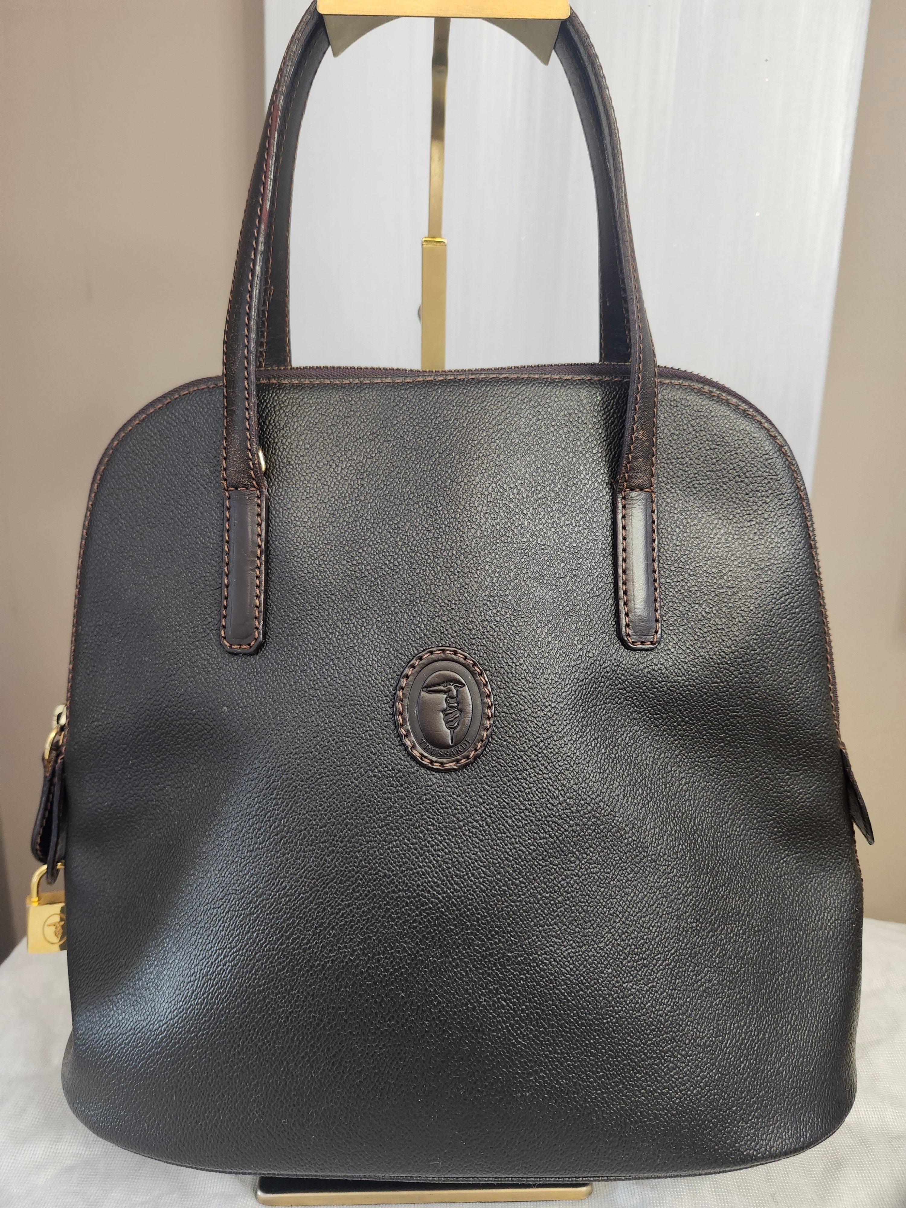 Trussardi Vintage Two Way Brown Leather Women's Bag With Pochette And Dustbag