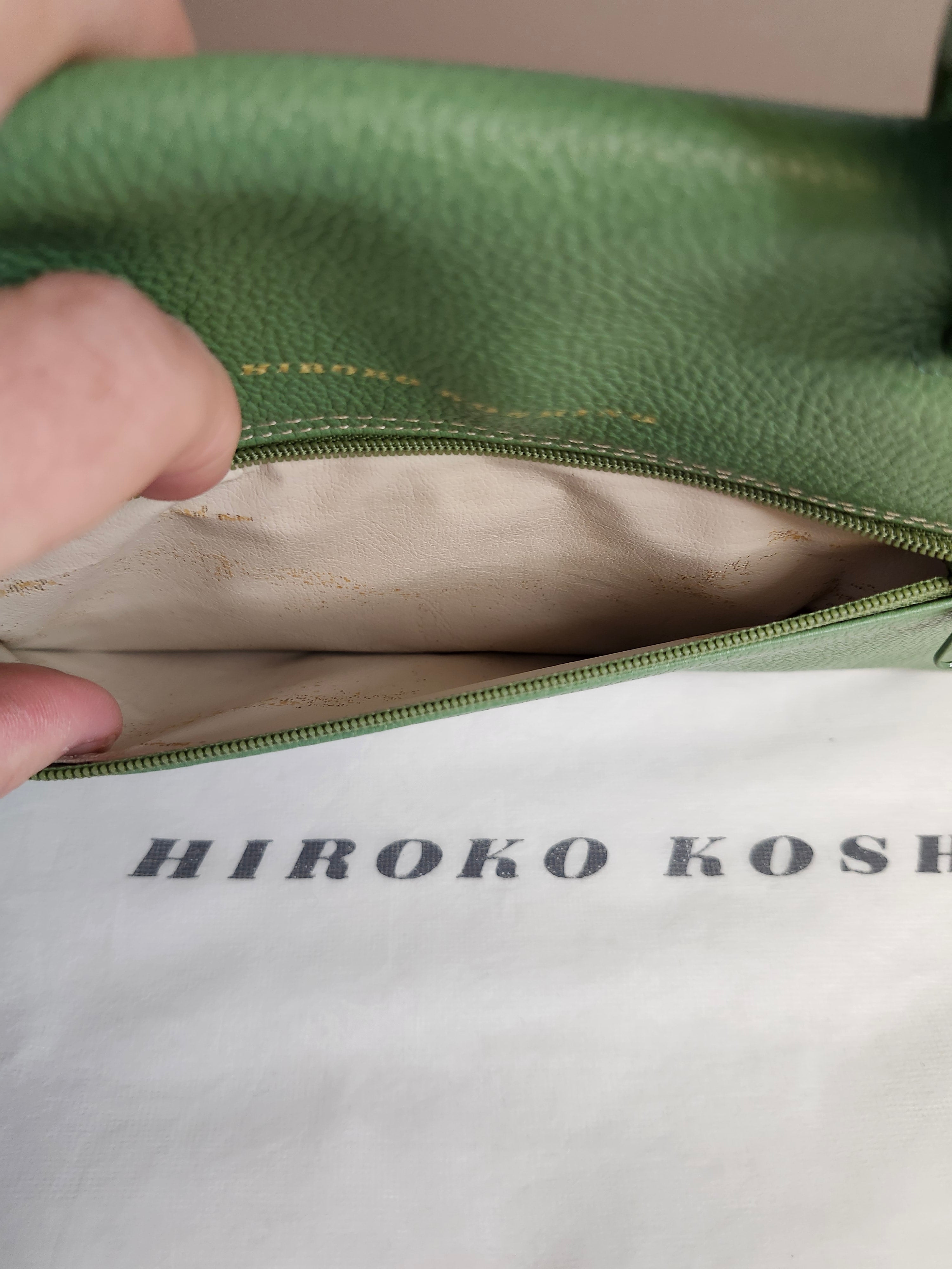 Hiroko Koshino Green Leather Handbag with Gold Hardware