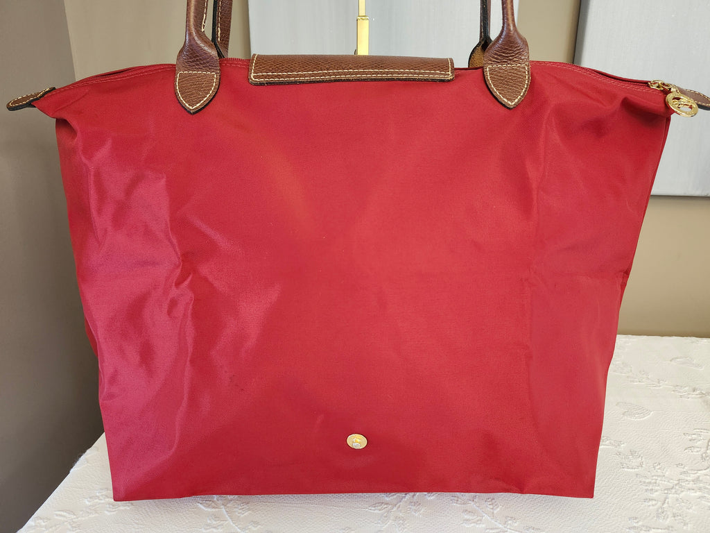 Longchamp Le Pliage "Shopping" Red Nylon and Leather Tote Bag