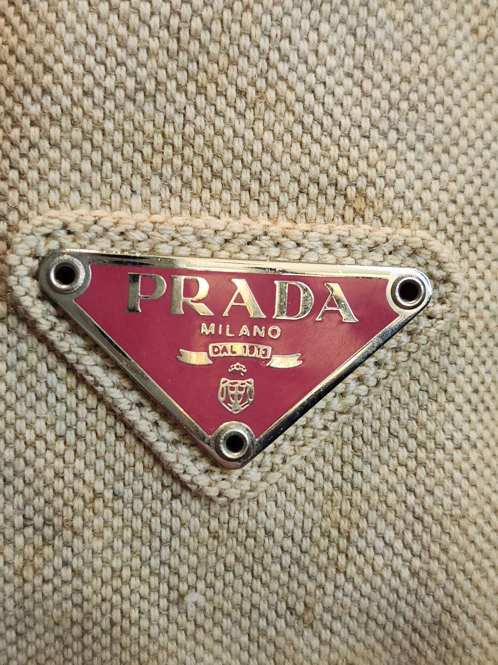 Prada Canvas Beige and Coral Small Tote Bag