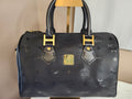 MCM Visetos Monogram Black Boston Bag with Gold Hardware Lock and Keys Included