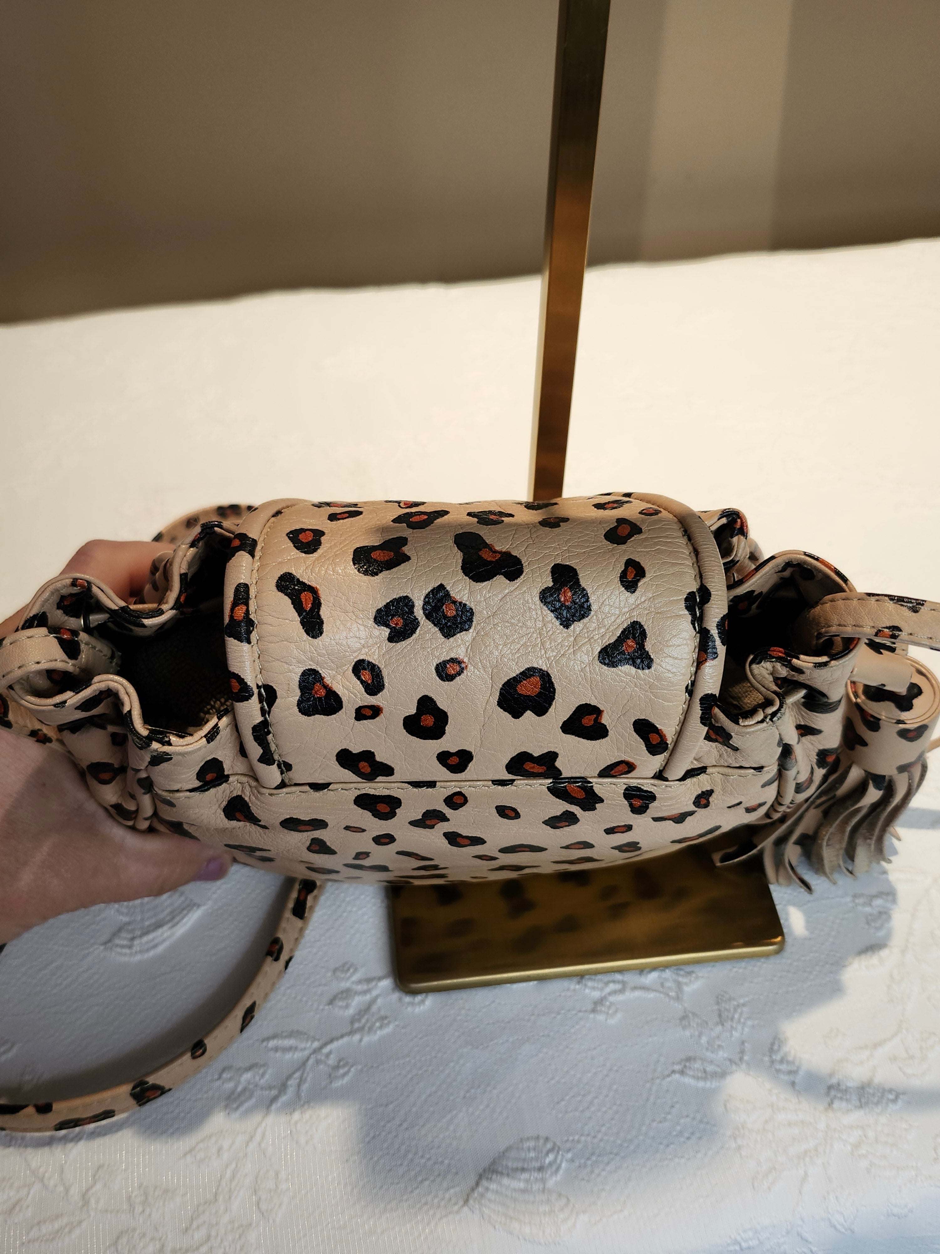 See by Chloe Animal Print Crossbody Hobo Bag with Double Gold Zip Hardware