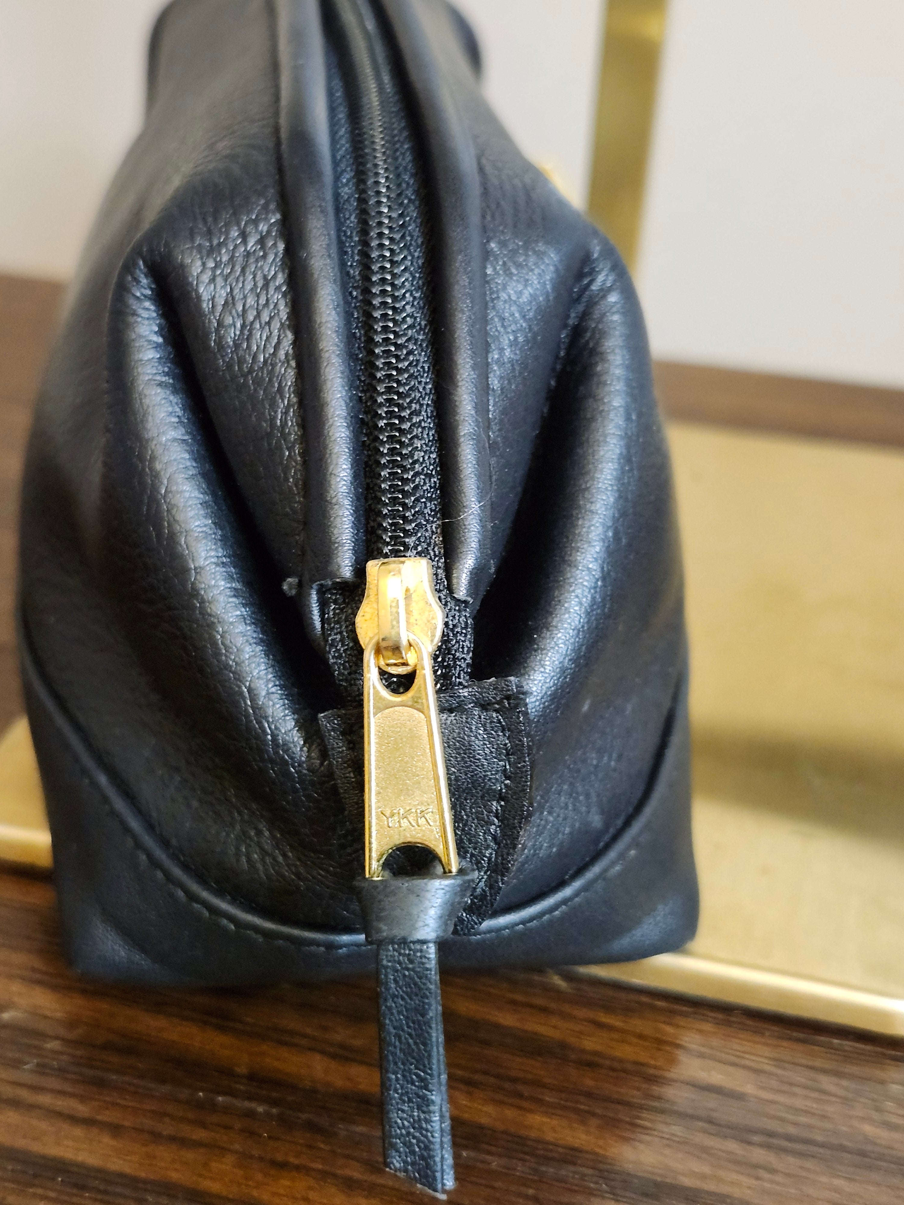 Paloma Picasso By Tiffany Clutch Cosmetic Black Leather Pouch with Gold X Accent