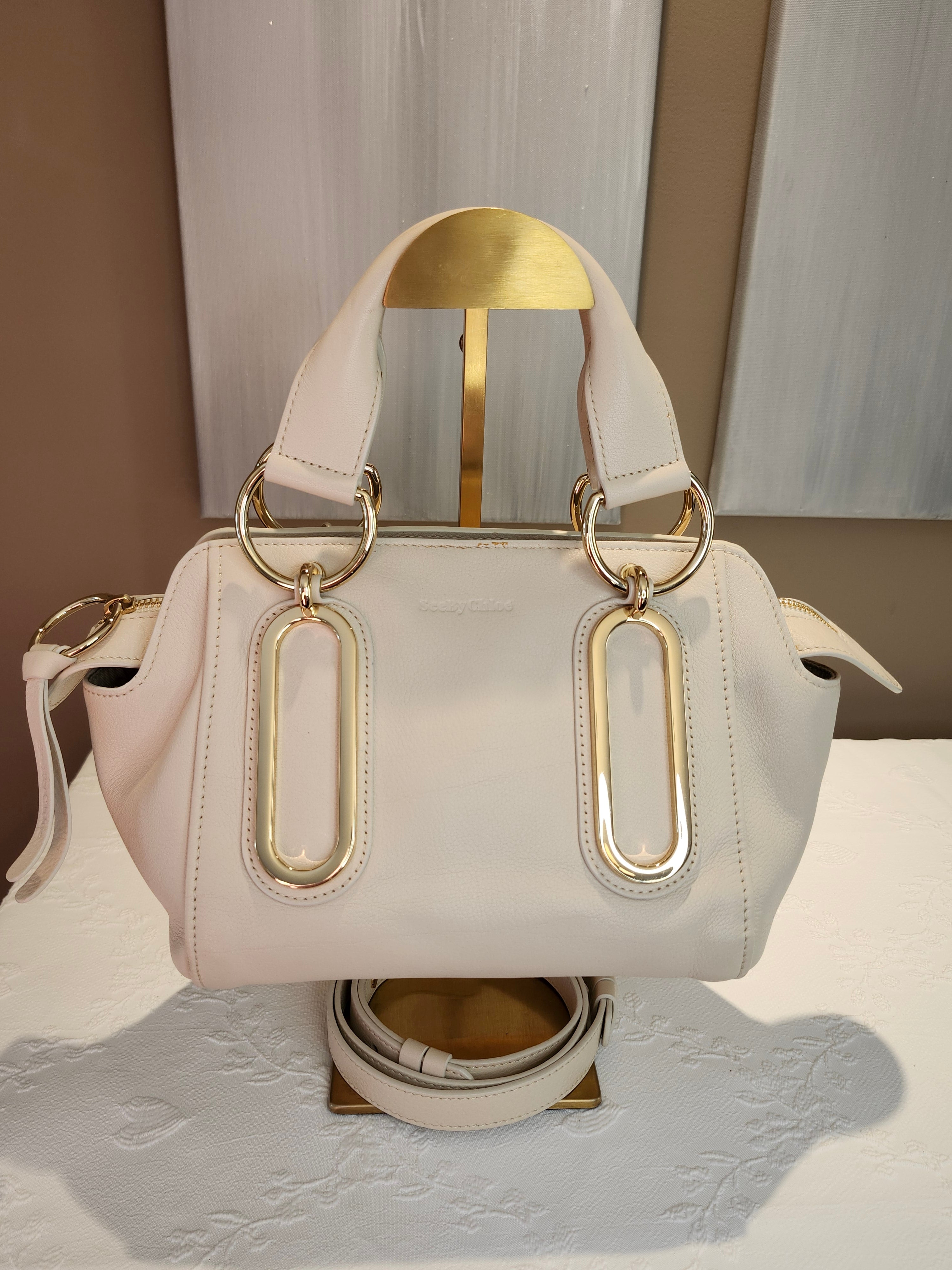See by Chloé Paige Mini Leather 2-way Convertible Hand Bag in Cream
