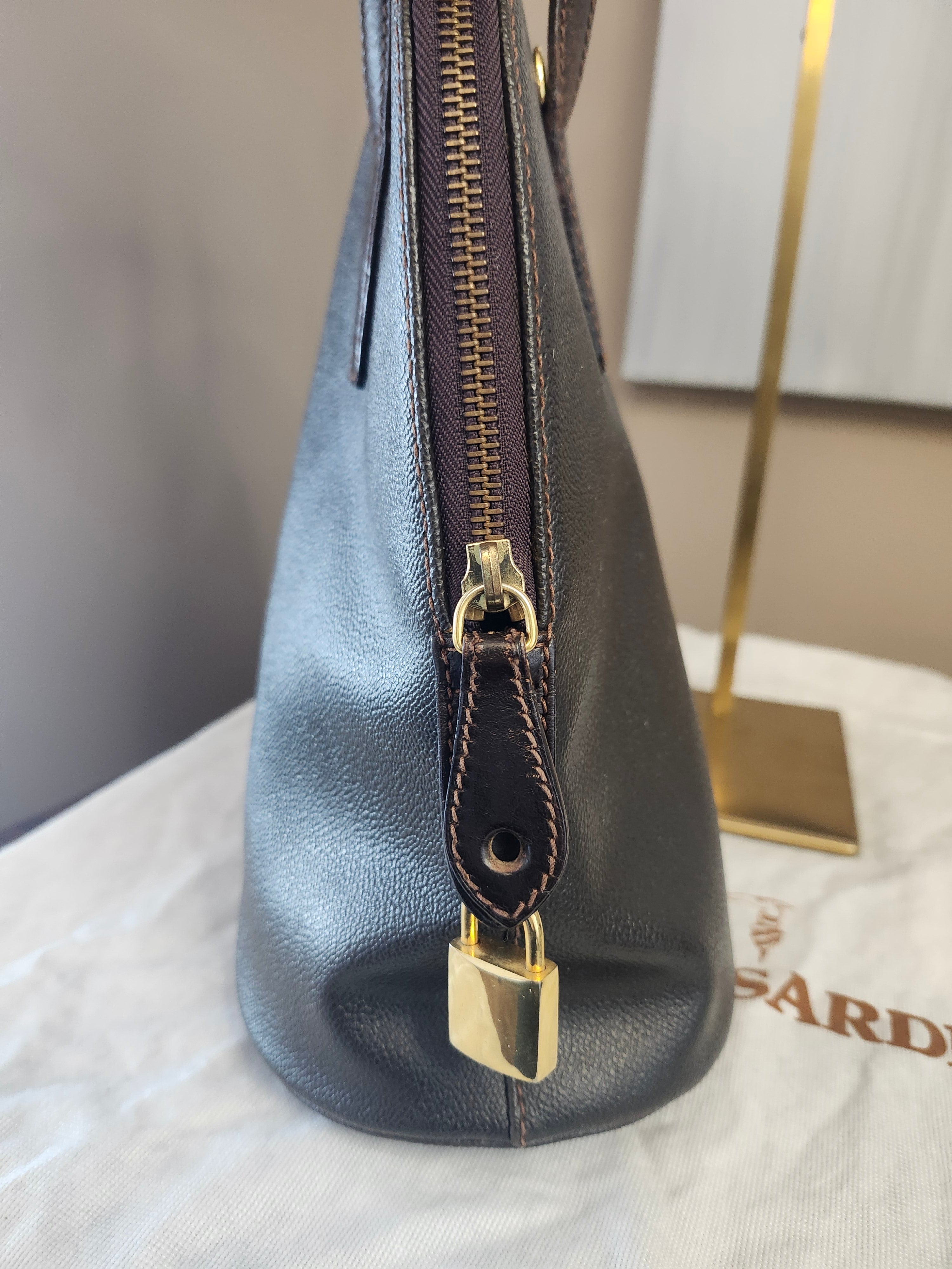 Trussardi Vintage Two Way Brown Leather Women's Bag With Pochette And Dustbag