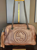 Gucci Soho Chain Shoulder Bag in Metallic Pink Pebbled Leather