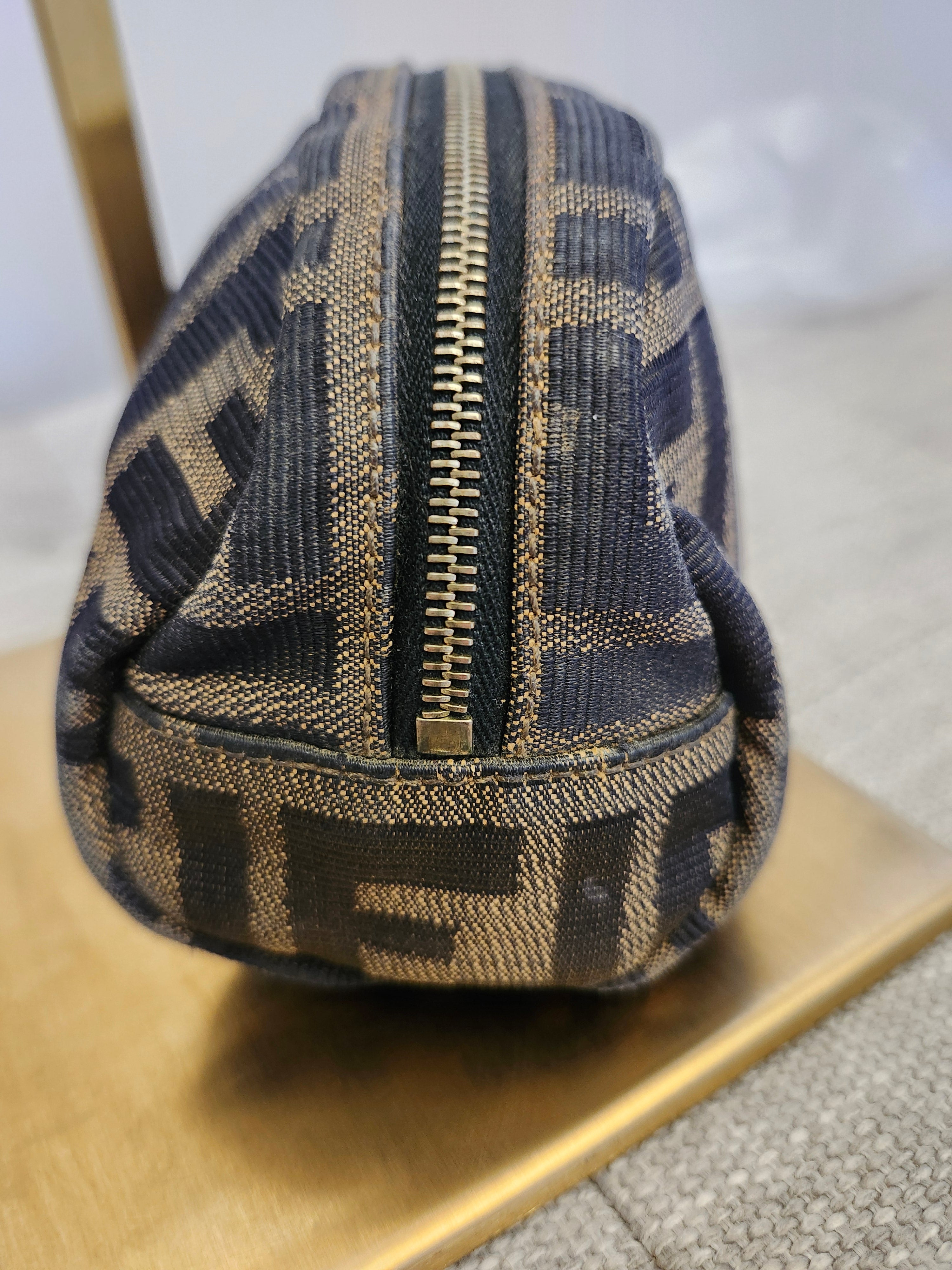 Fendi Zucca FF Canvas Mini Pouch Clutch Cosmetic Bag