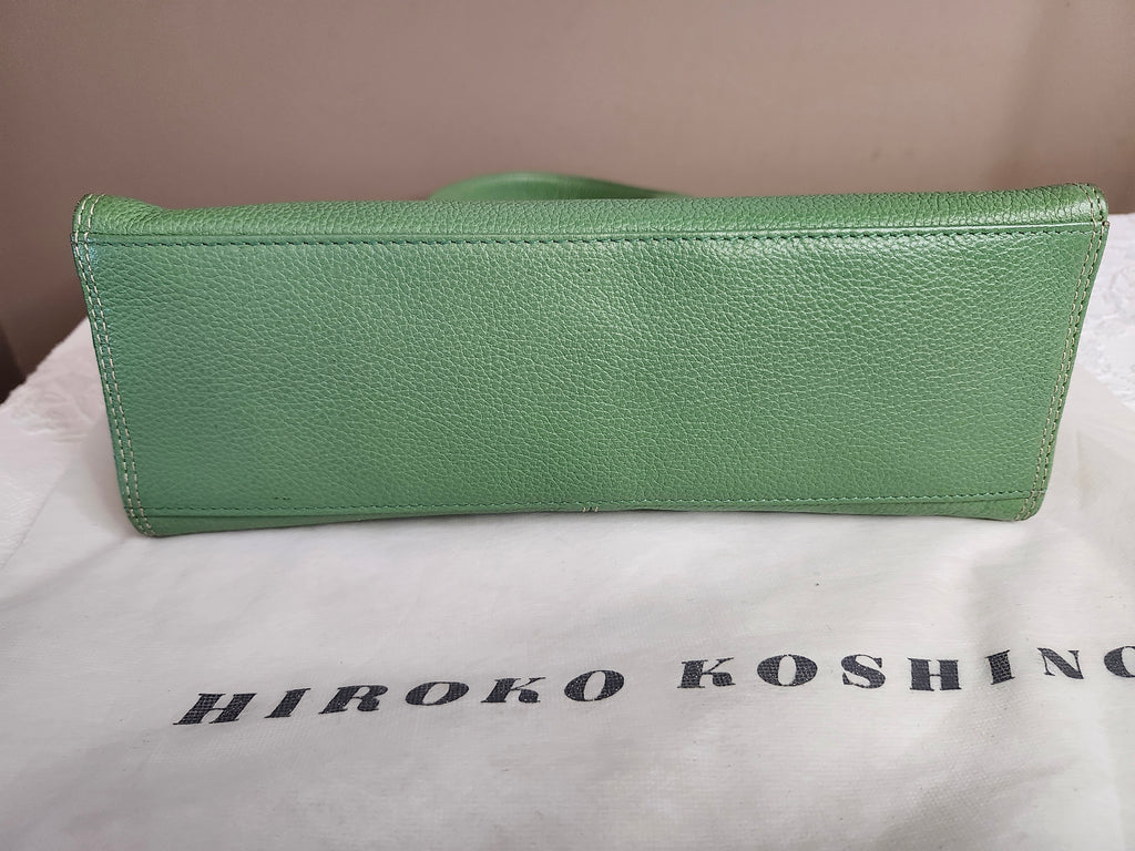 Hiroko Koshino Green Leather Handbag with Gold Hardware