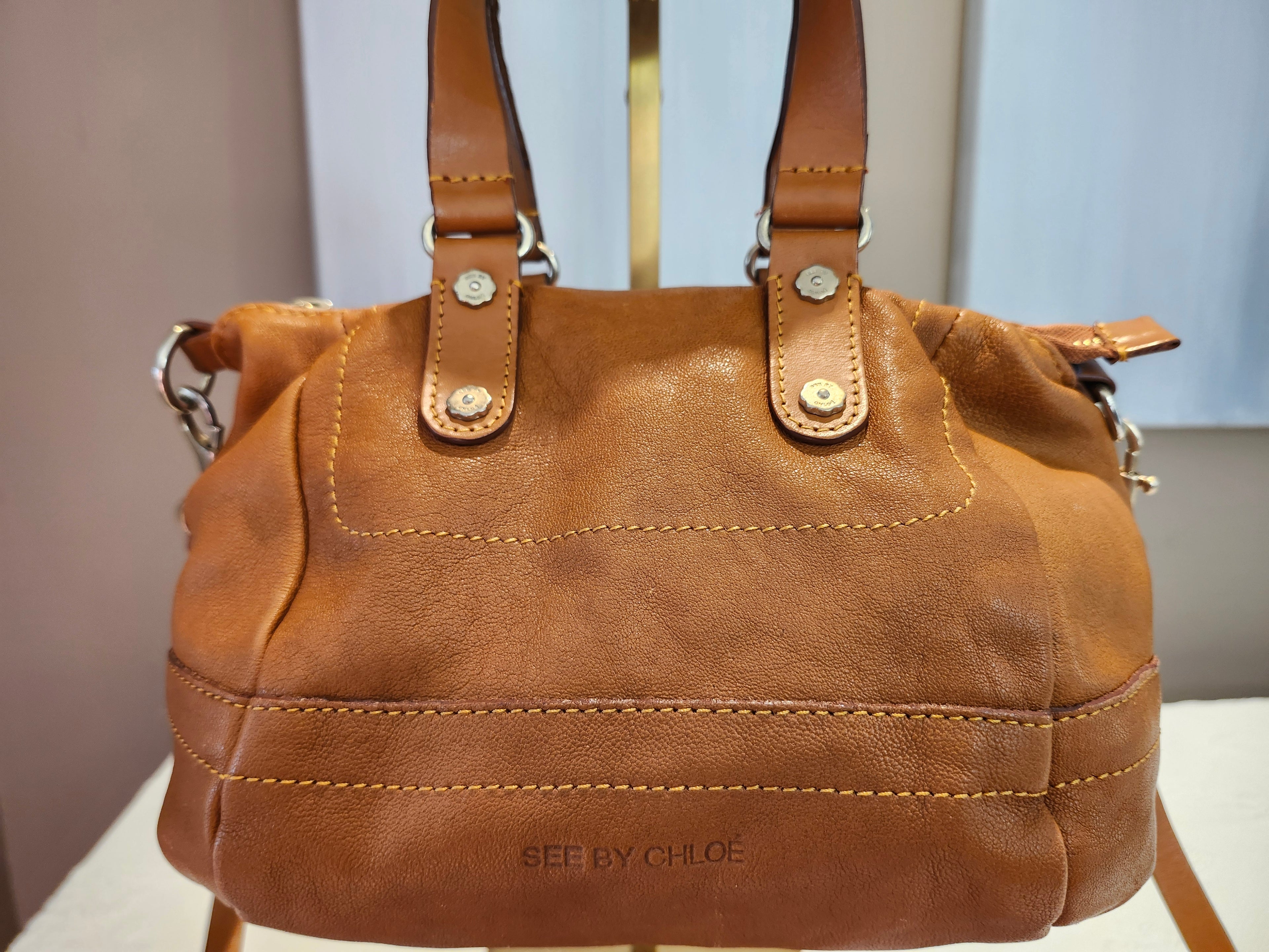 See by Chloe Tan Leather 2 Way Convertible Leather Hand and Crossbody Bag