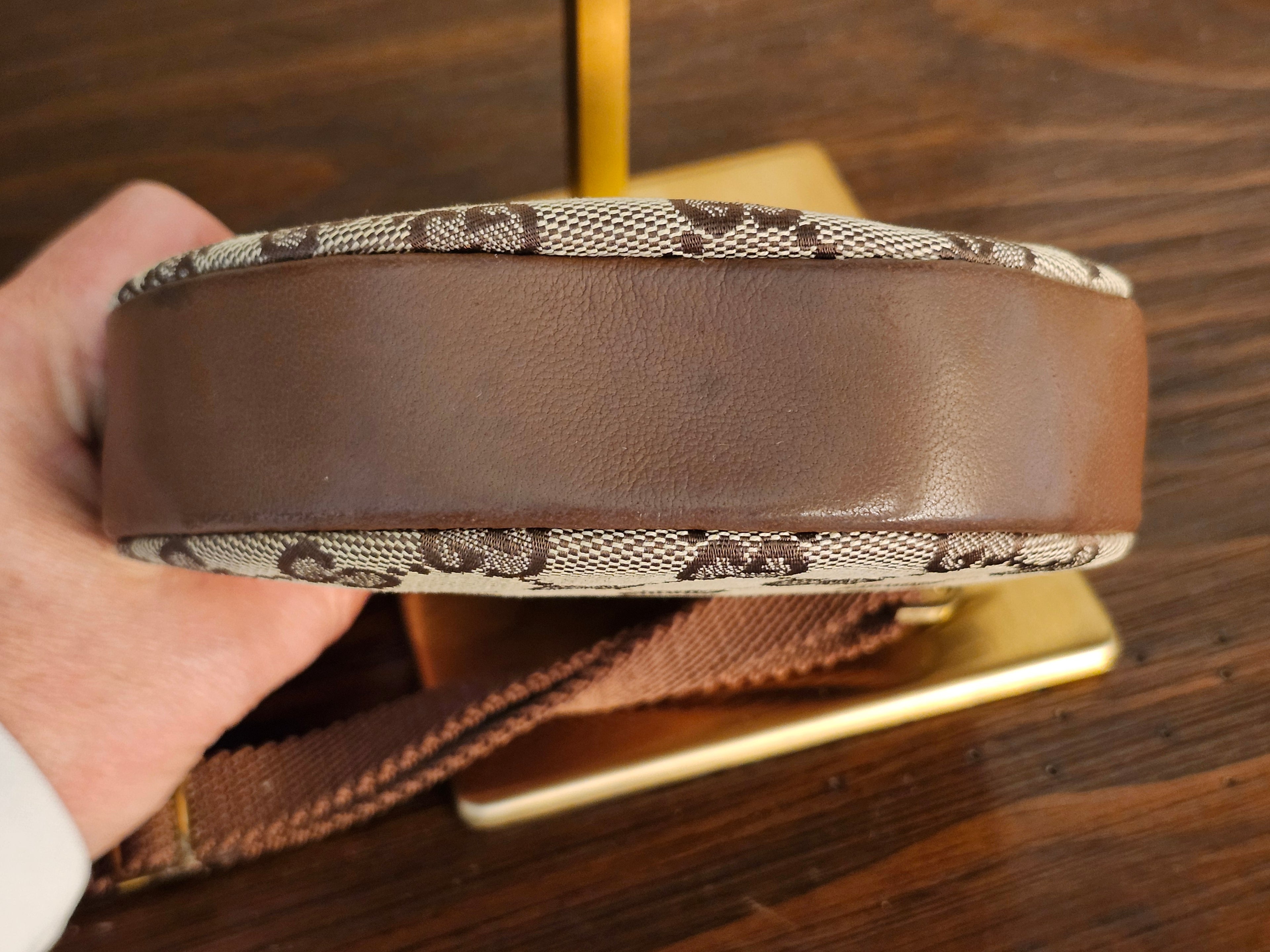 Gucci Bree Beige and Brown GG Canvas and Leather Round Circle Crossbody Bag