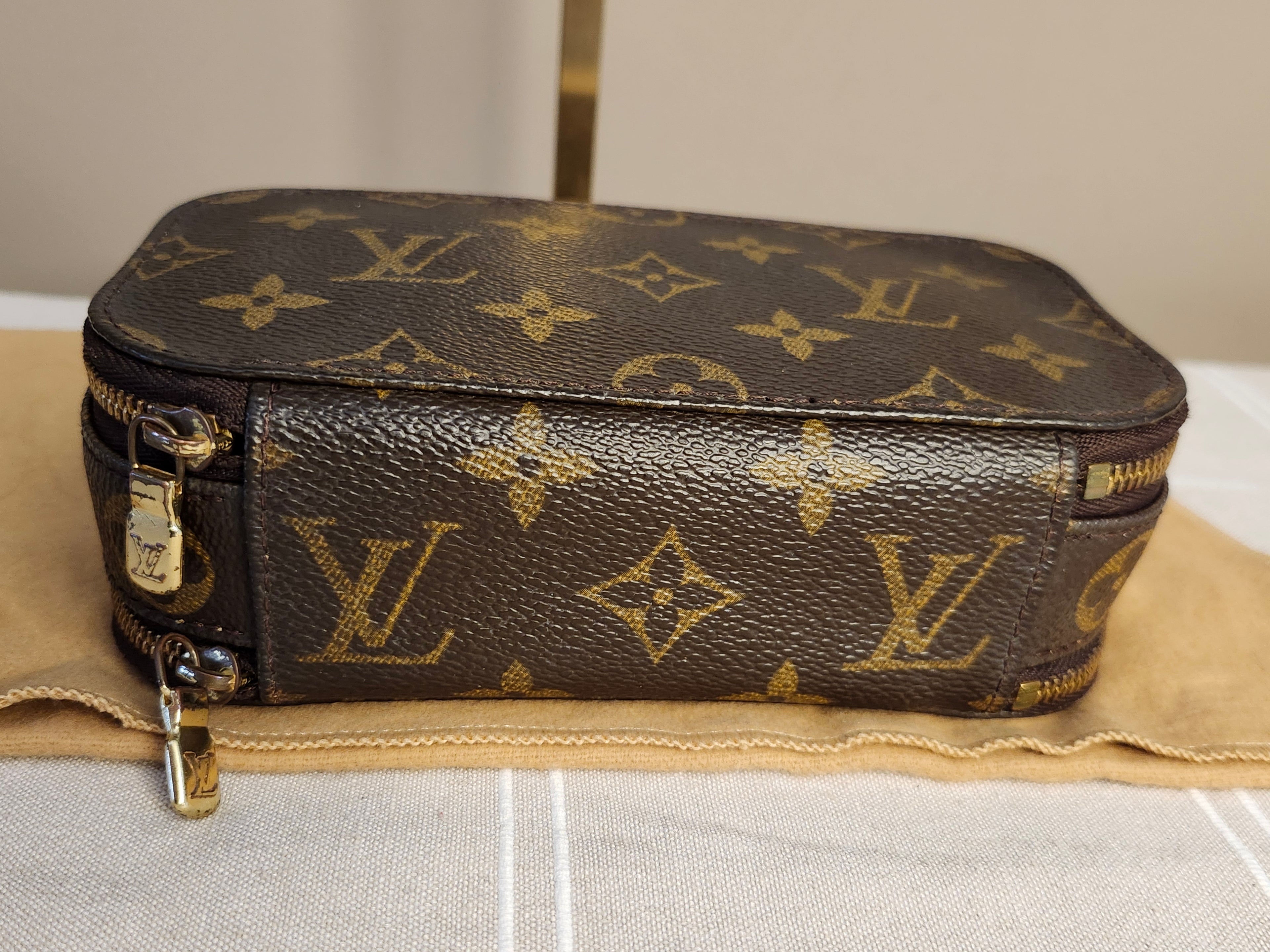 Louis Vuitton Monogram Trousse Blush Cosmetic Pouch In Brown And Tan