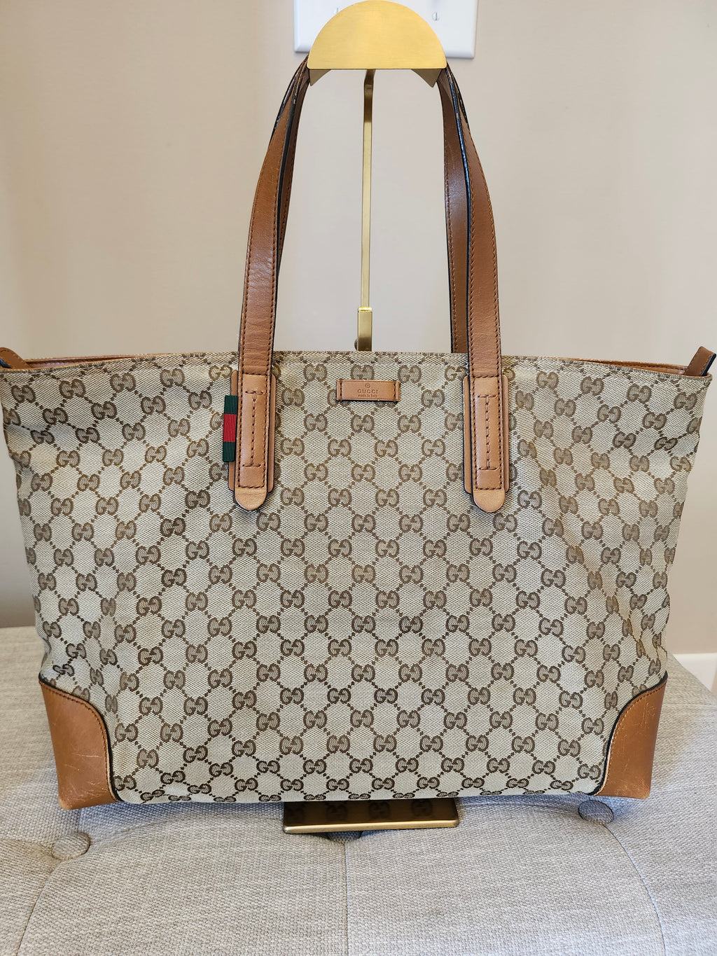 Gucci GG Canvas Sherry Line Shoppers Tote Bag