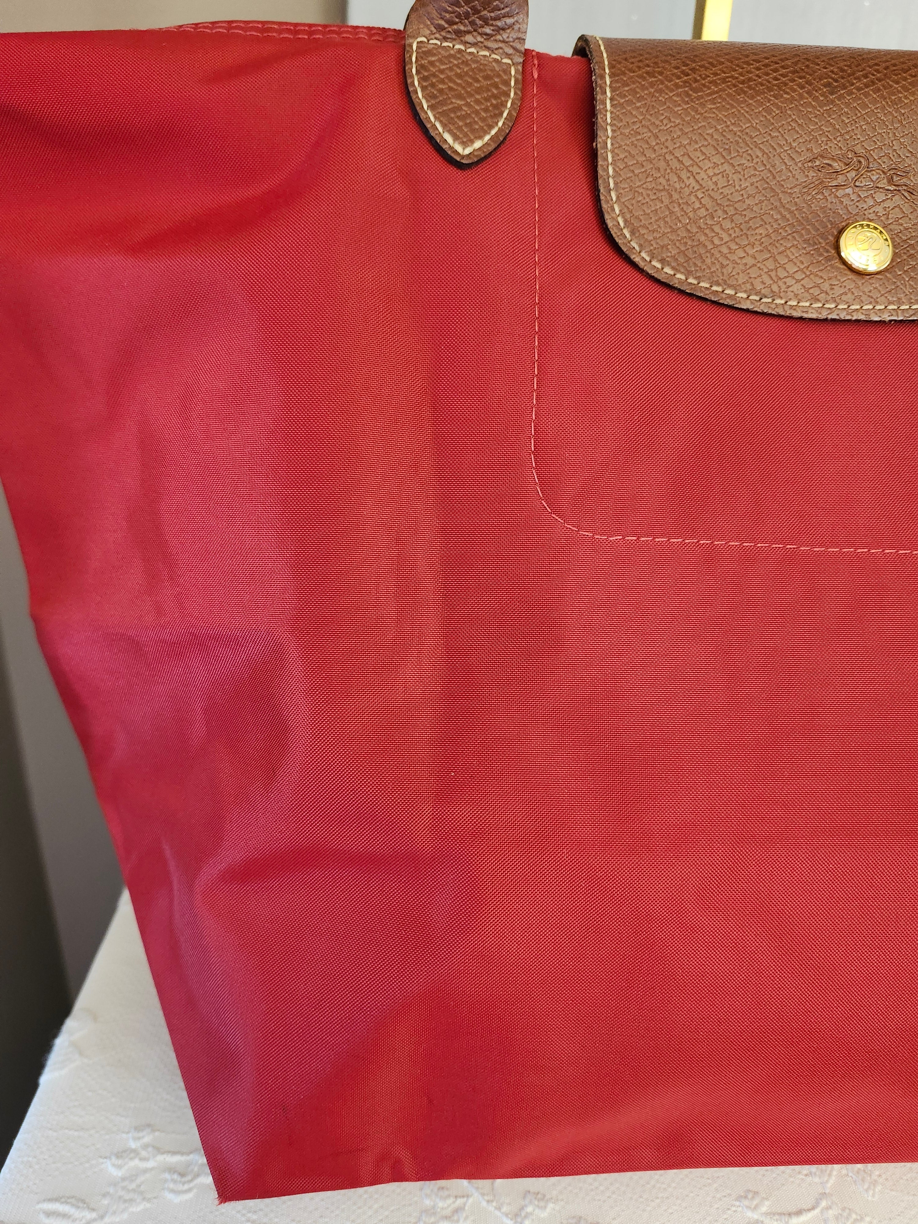 Longchamp Le Pliage "Shopping" Red Nylon and Leather Tote Bag