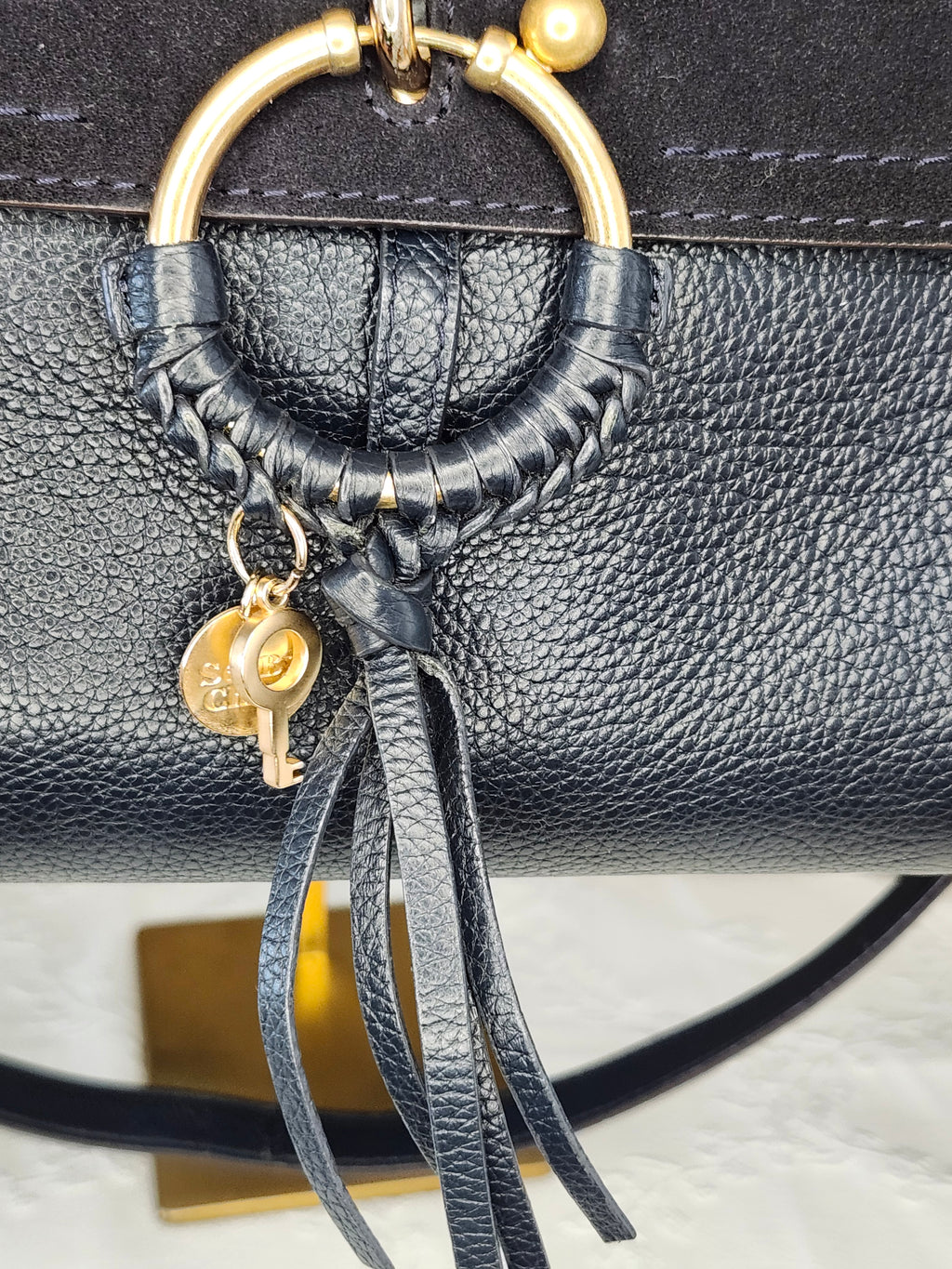 SEE BY CHLOE Joan Suede and Textured Leather 2 Way Bag In Black