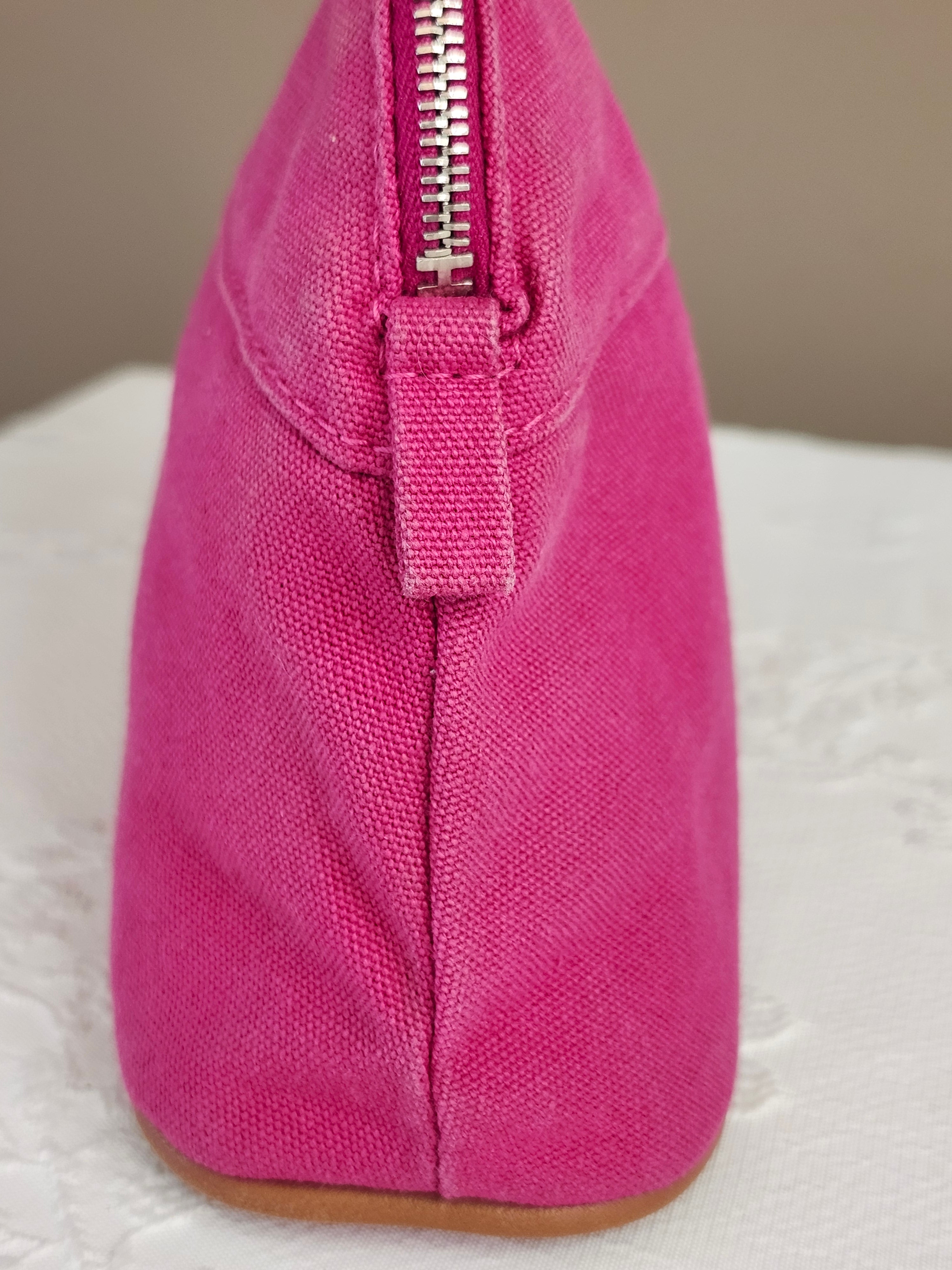 Hermès Toile Mini Bolide Trousse de Voyage Travel Cosmetic Bag in Pink