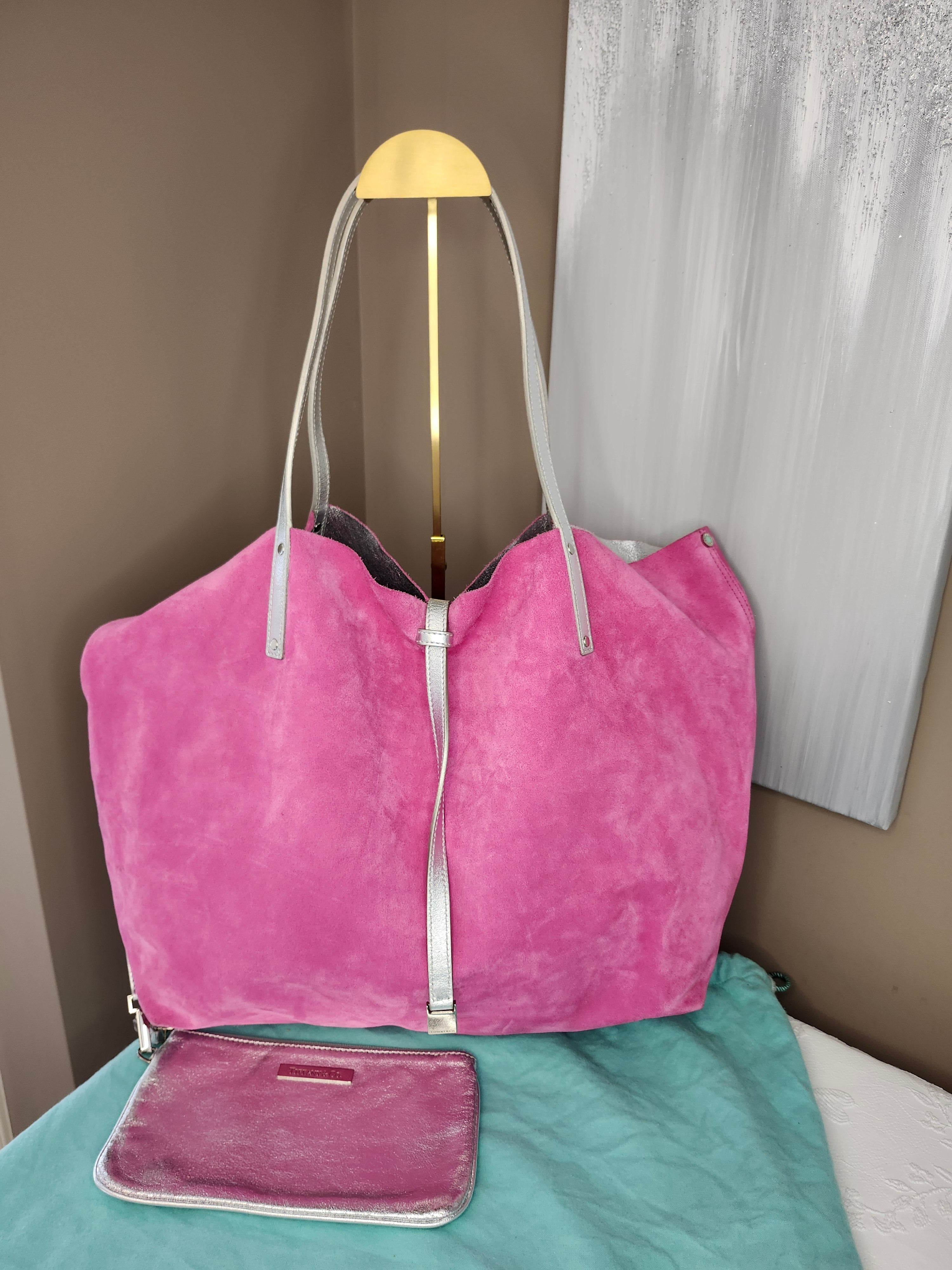 Tiffany & Co. Reversible Tote Bag in Pink Suede and Silver