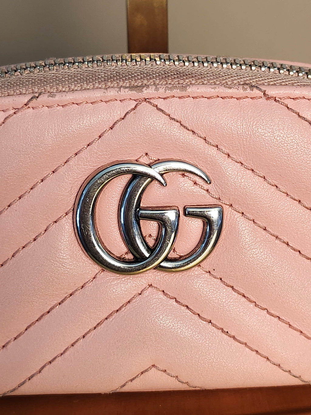 Gucci Calfskin Quilted Matelasse Marmont GG Marmont Key Pouch in Wild Rose