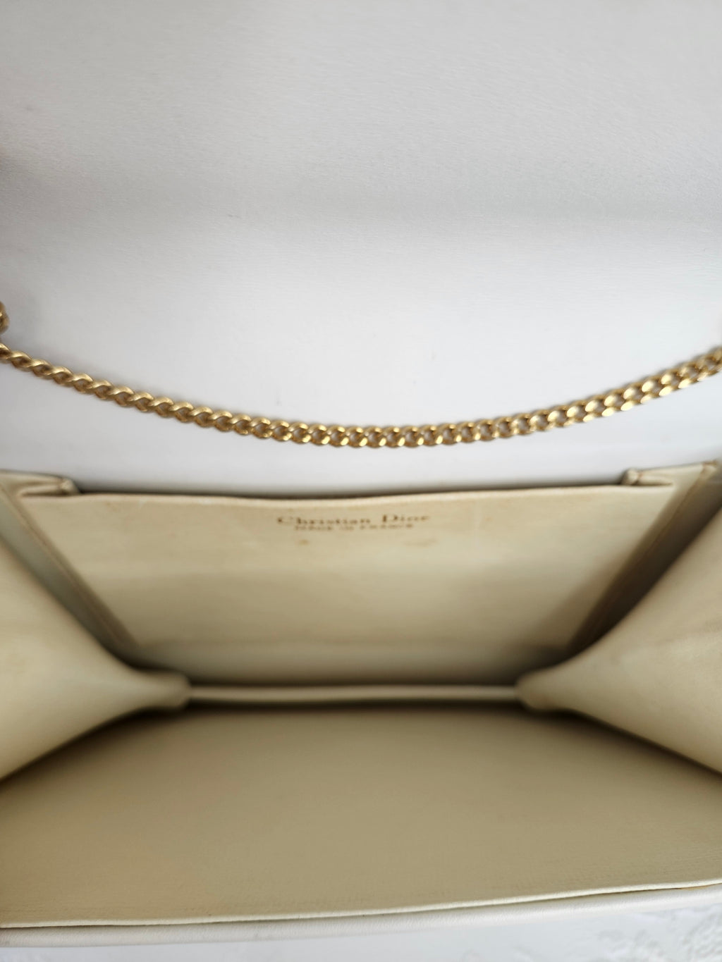 Christian Dior Calfskin White Leather Crossbody Chain Bag with Gold CD Clasp