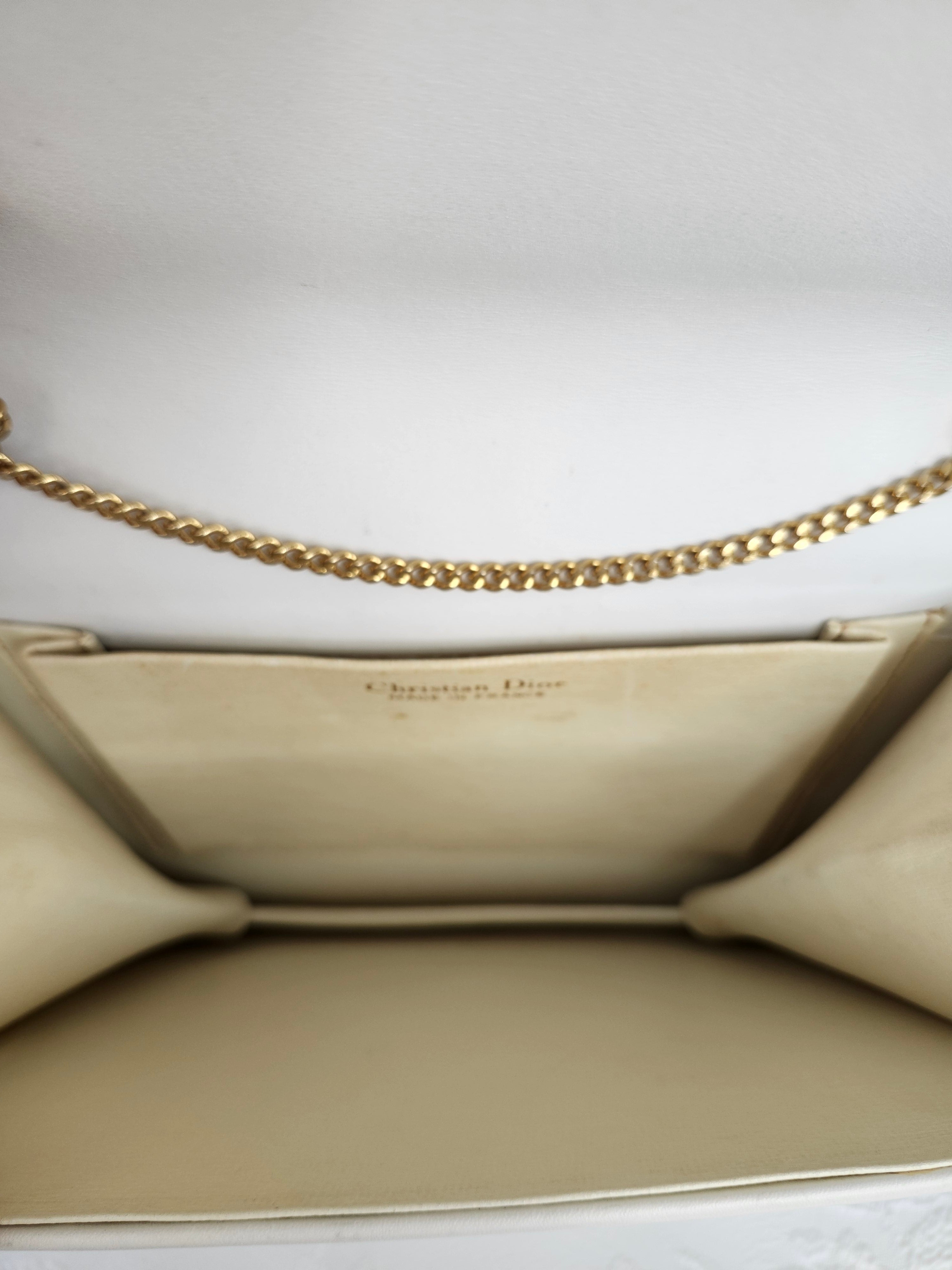 Christian Dior Calfskin White Leather Crossbody Chain Bag with Gold CD Clasp