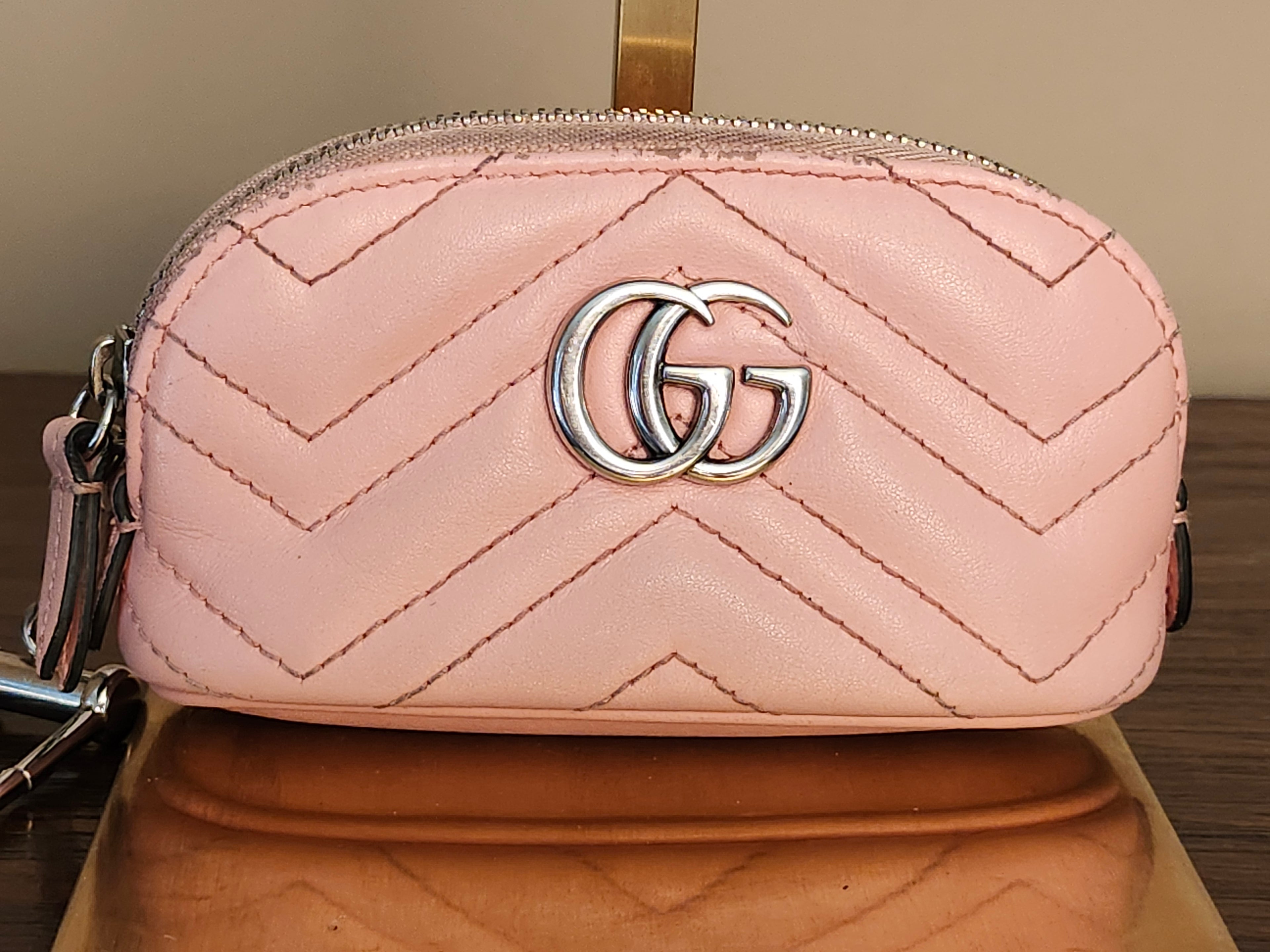 Gucci Calfskin Quilted Matelasse Marmont GG Marmont Key Pouch in Wild Rose